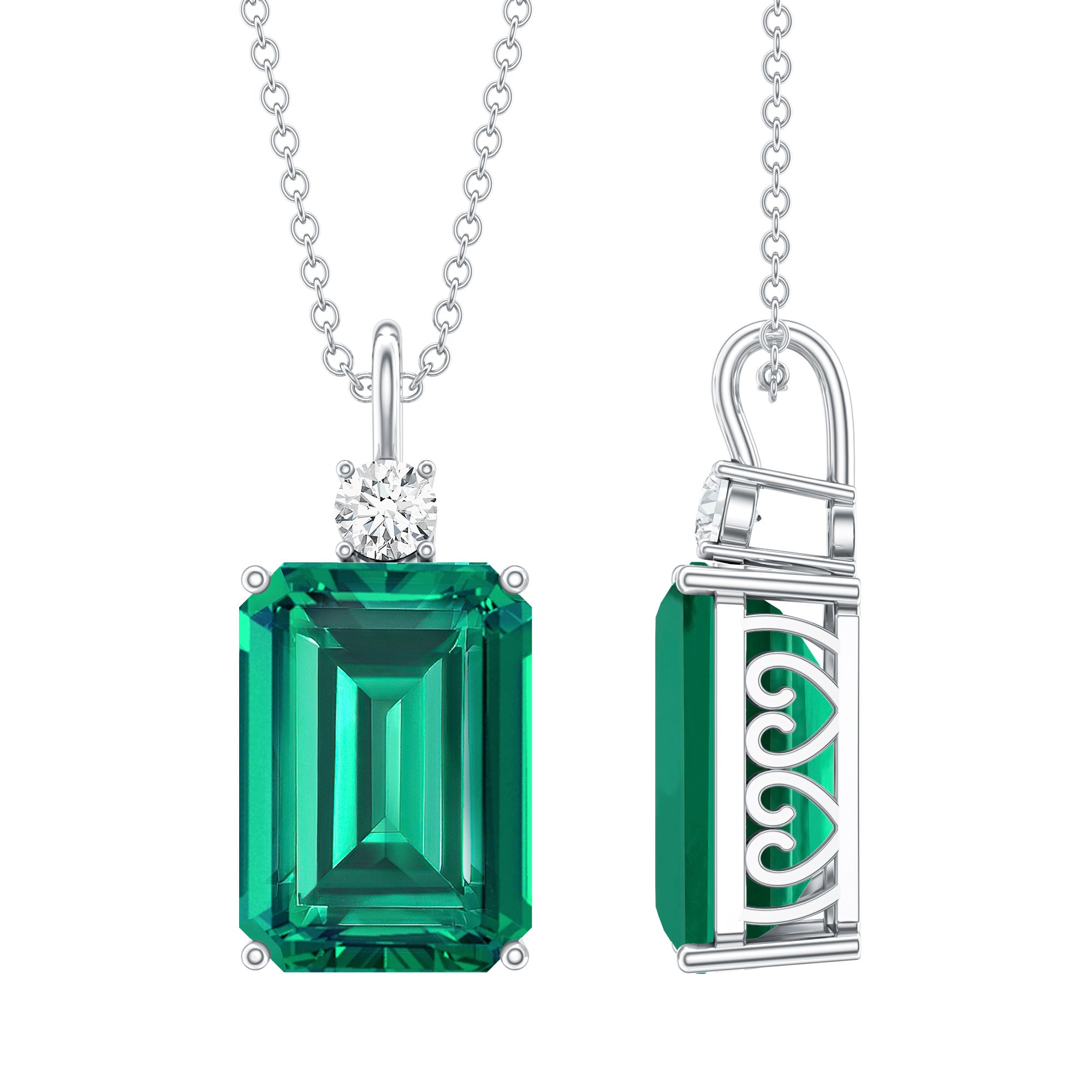 Certified 8.2 Carat Lab Grown Emerald Cocktail Necklace with Diamond AAAA - Rosec Jewels