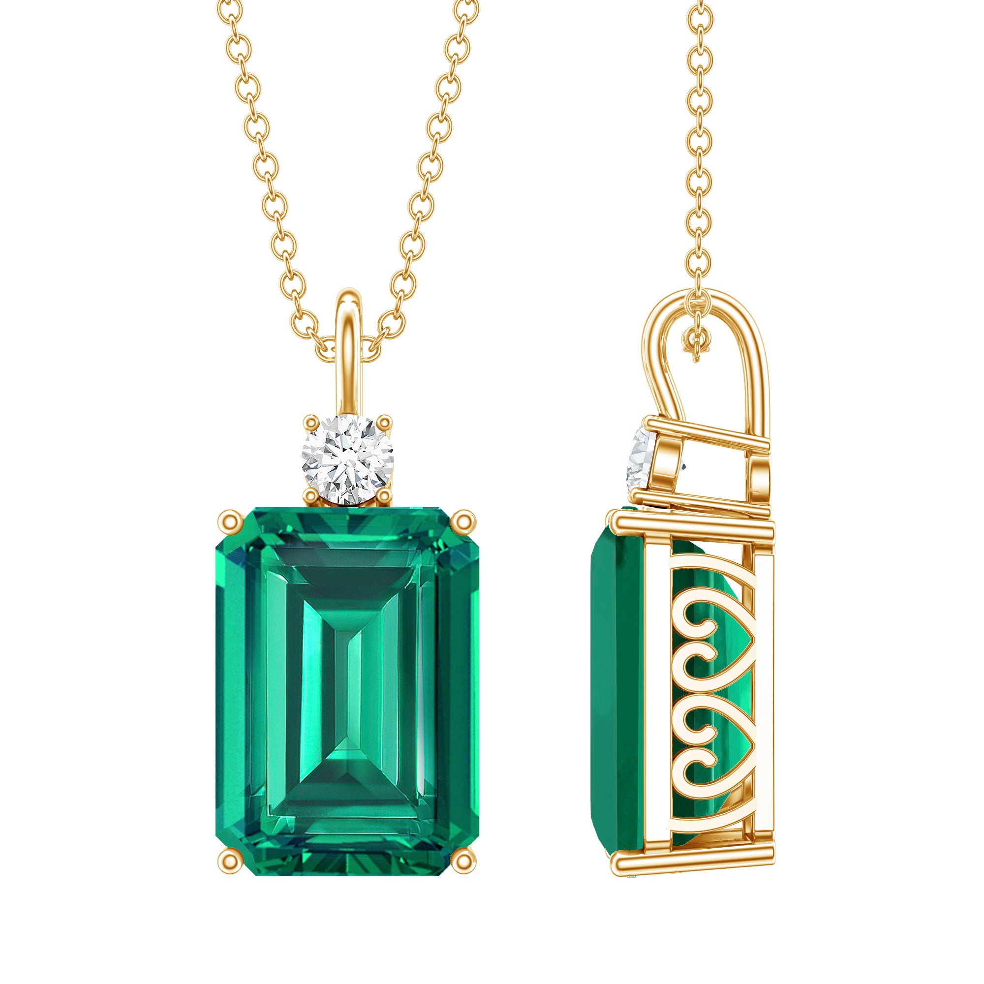 Certified 8.2 Carat Lab Grown Emerald Cocktail Necklace with Diamond AAAA - Rosec Jewels
