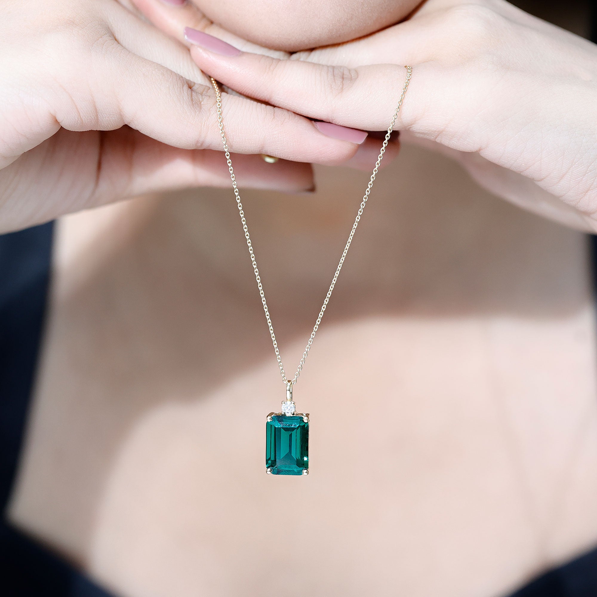 Certified 8.2 Carat Lab Grown Emerald Cocktail Necklace with Diamond AAAA - Rosec Jewels