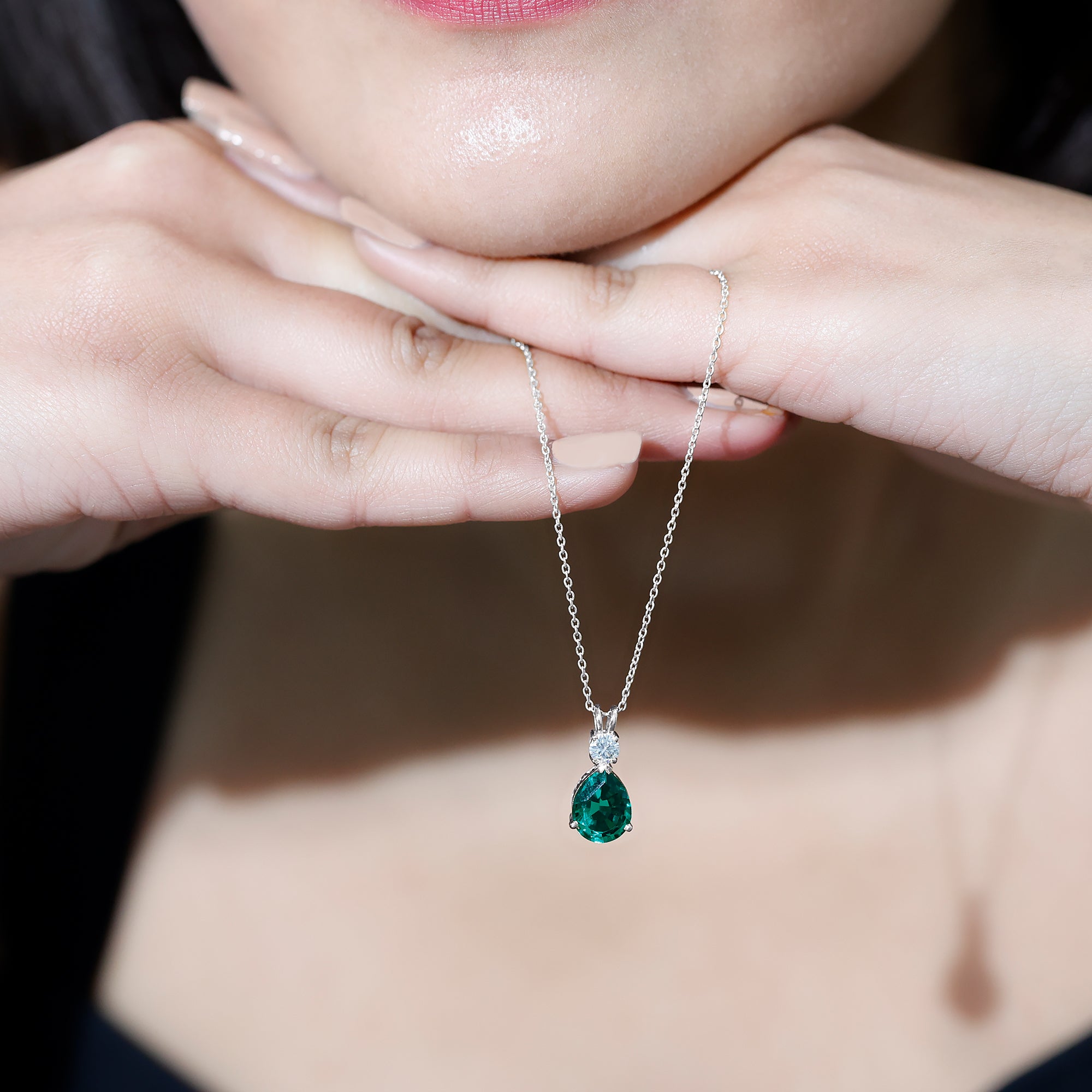 2.5 CT Lab Created Emerald Diamond Teardrop Pendant with Certificate AAAA - Rosec Jewels