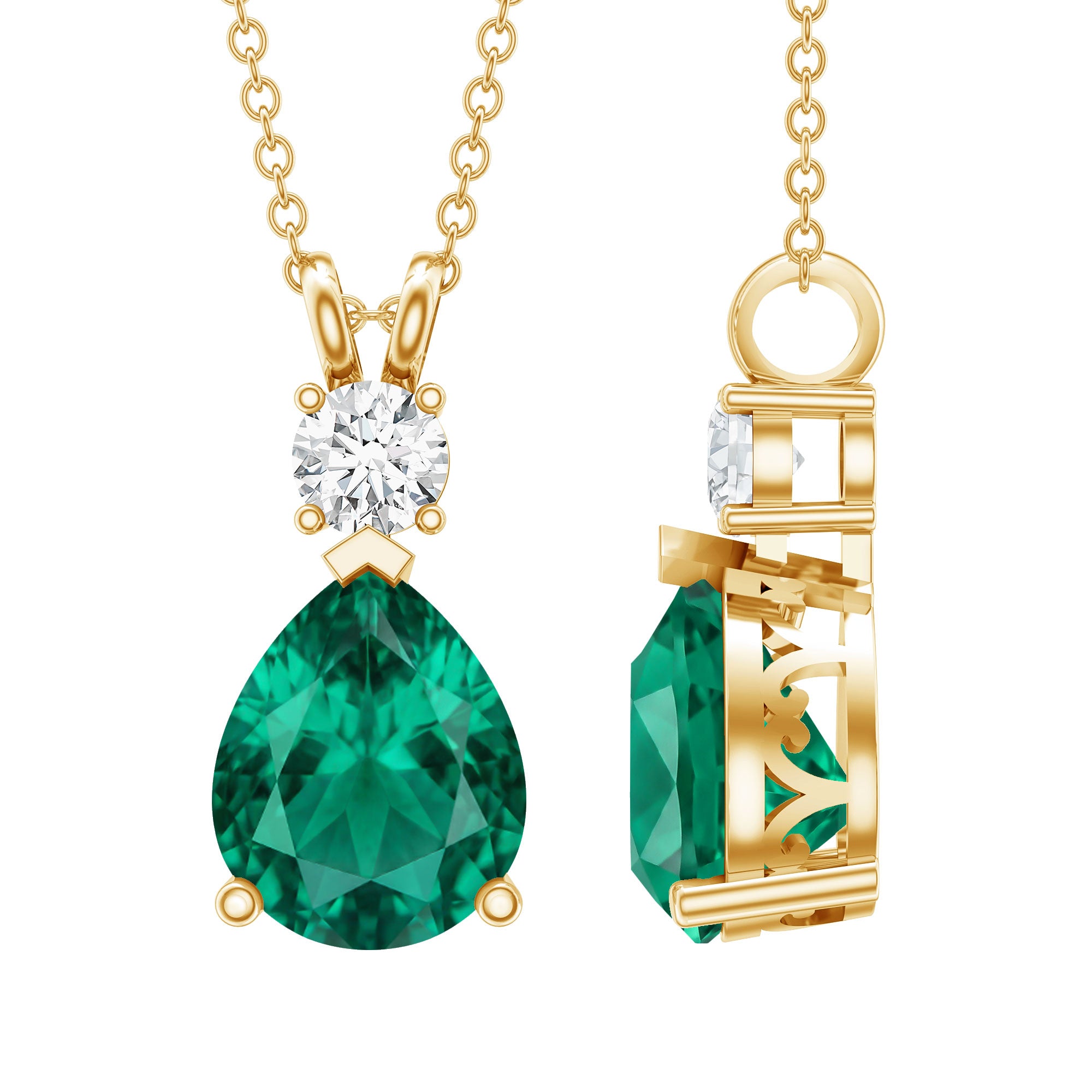2.5 CT Lab Created Emerald Diamond Teardrop Pendant with Certificate AAAA - Rosec Jewels
