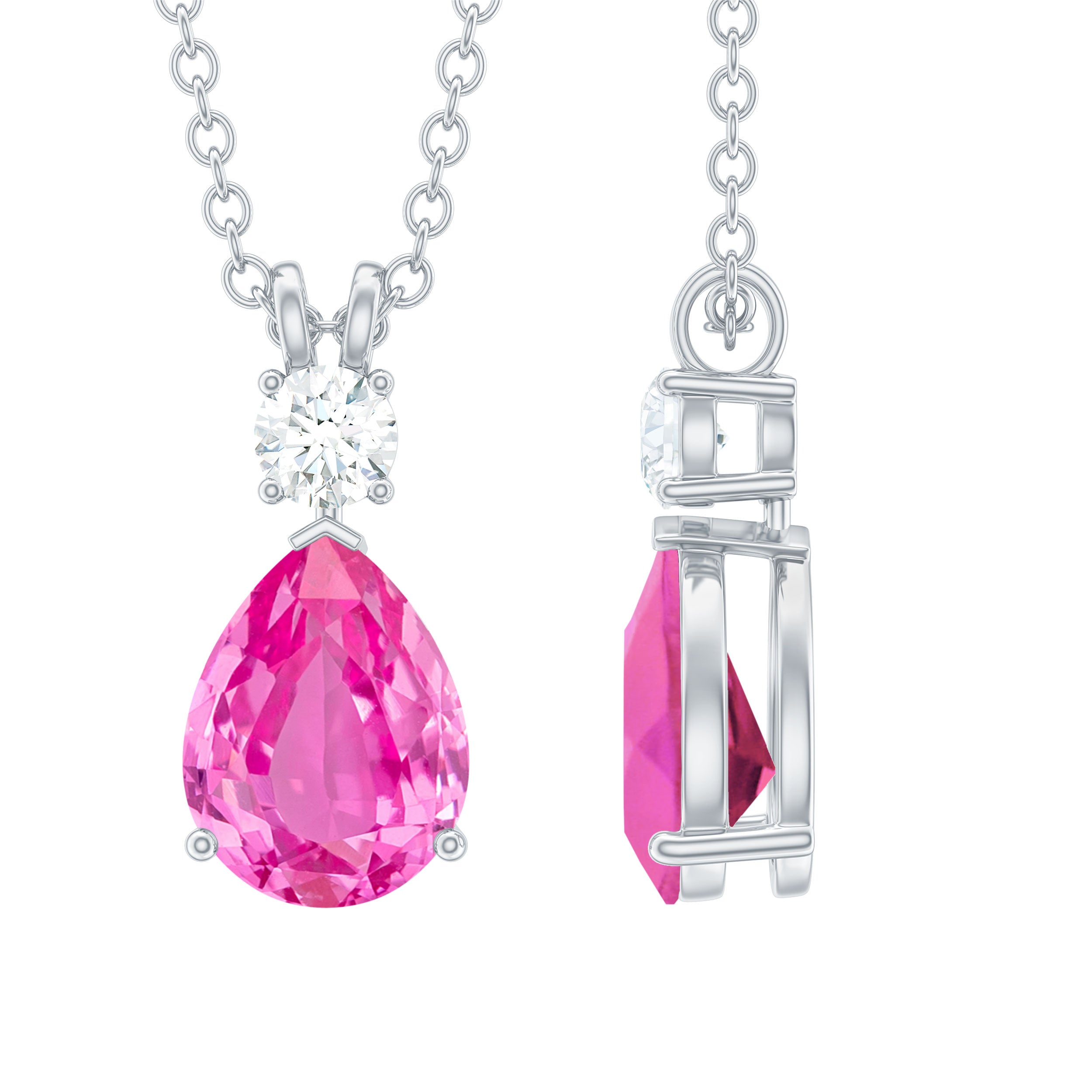 Lab Grown Pink Sapphire and Moissanite Teardrop Necklace
