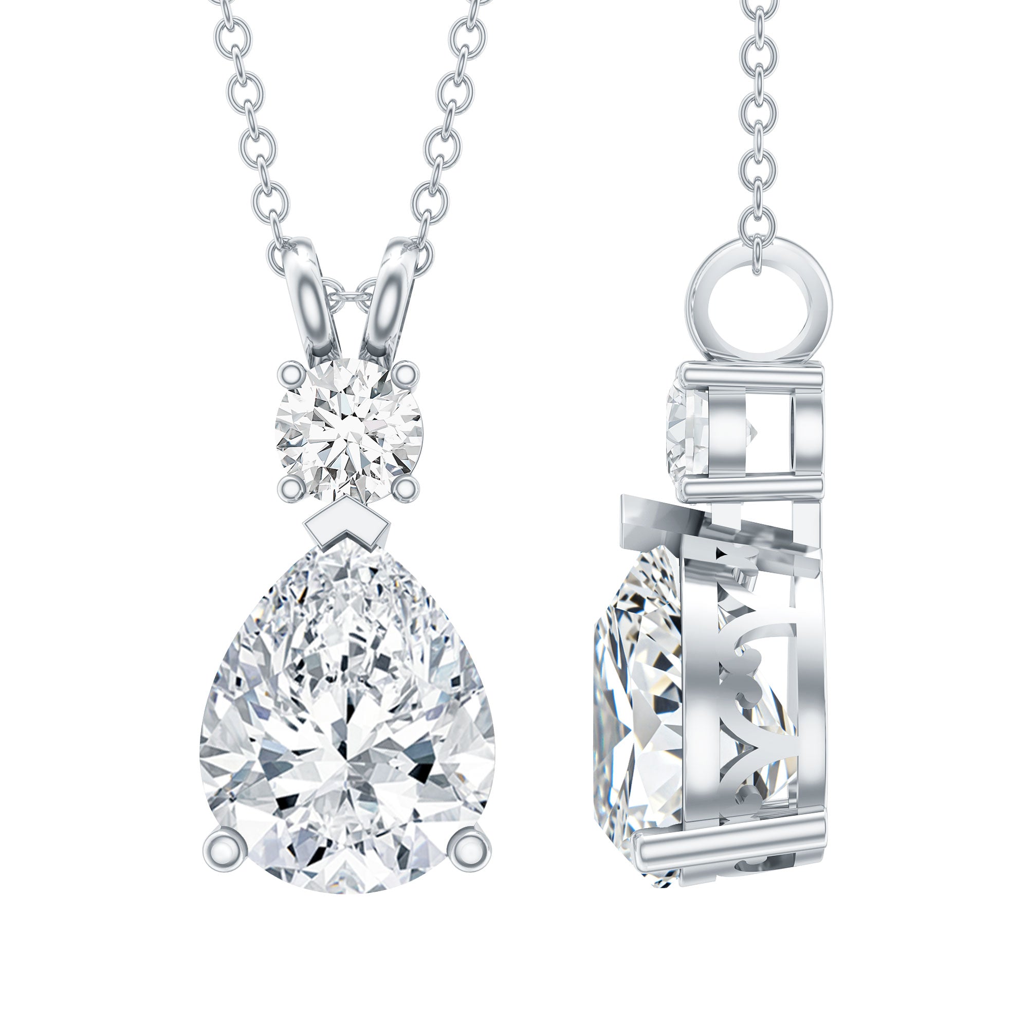 Pear and Round Shaped Zirconia Drop Pendant AAAAA - Rosec Jewels