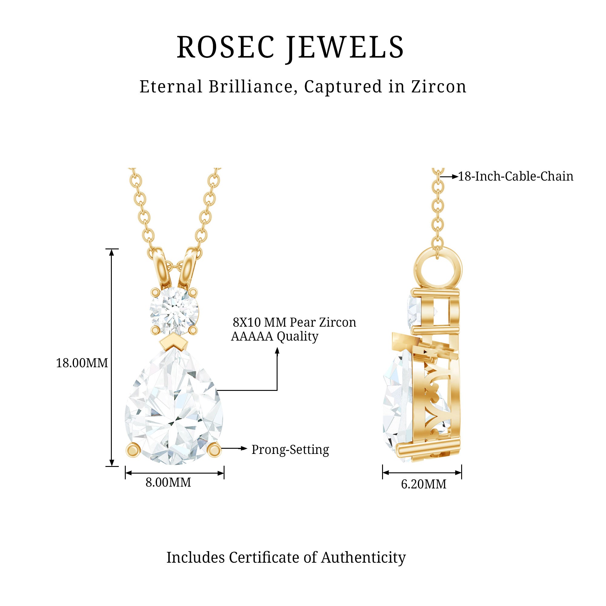 Pear and Round Shaped Zirconia Drop Pendant AAAAA - Rosec Jewels