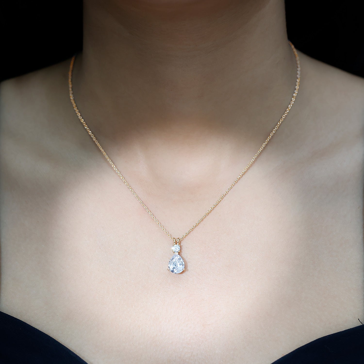 Pear and Round Shaped Zirconia Drop Pendant AAAAA - Rosec Jewels