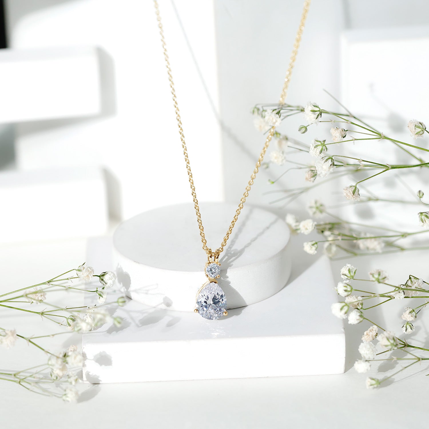 Pear and Round Shaped Zirconia Drop Pendant AAAAA - Rosec Jewels
