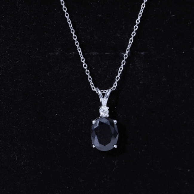 4.2 Carat Oval Shape Lab Created Black Diamond Solitaire Pendant Necklace AAAA ( Synthetic ) - Rosec Jewels