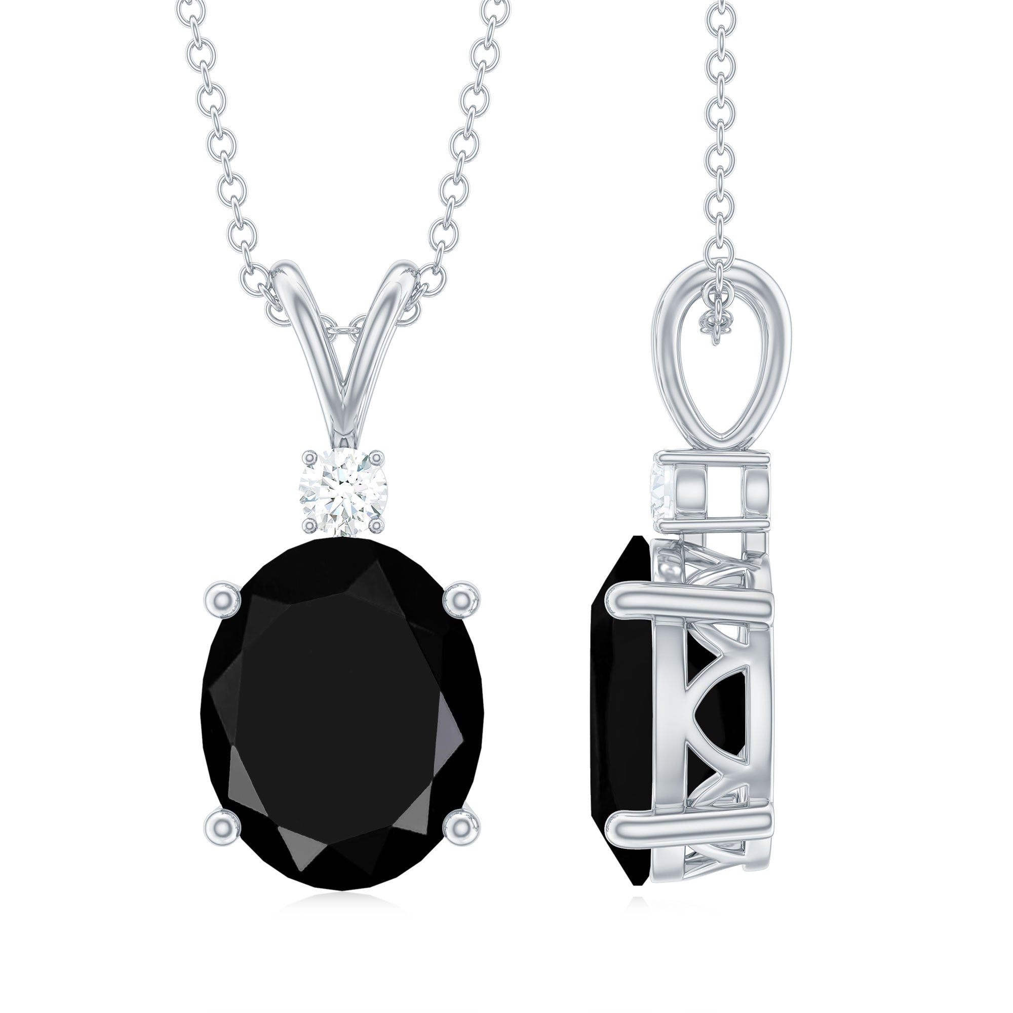 4.2 Carat Oval Shape Lab Created Black Diamond Solitaire Pendant Necklace AAAA ( Synthetic ) - Rosec Jewels