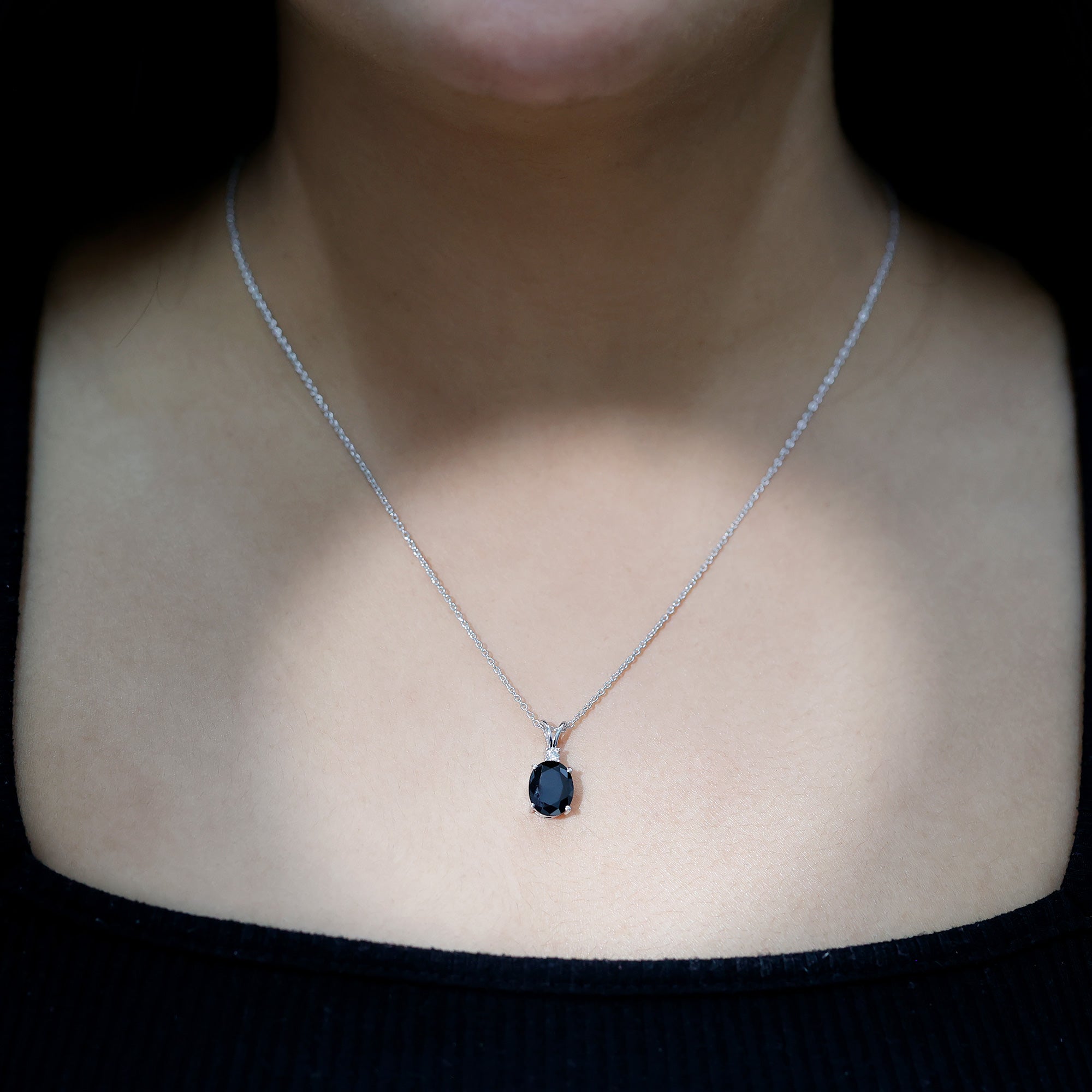 4.2 Carat Oval Shape Lab Created Black Diamond Solitaire Pendant Necklace AAAA ( Synthetic ) - Rosec Jewels