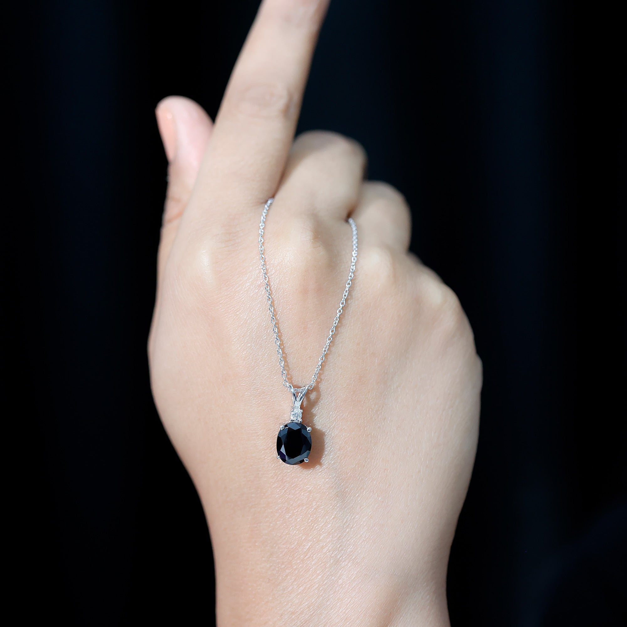 4.2 Carat Oval Shape Lab Created Black Diamond Solitaire Pendant Necklace AAAA ( Synthetic ) - Rosec Jewels