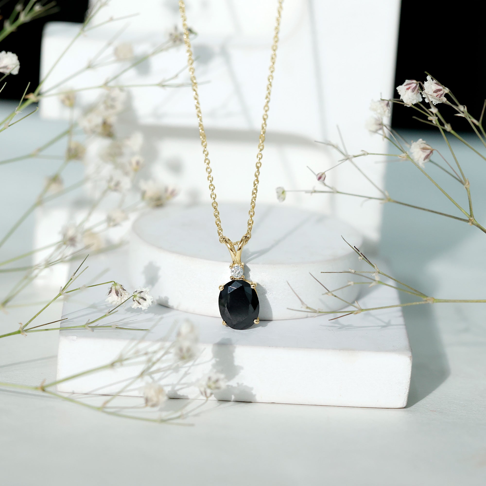 4.2 Carat Oval Shape Lab Created Black Diamond Solitaire Pendant Necklace AAAA ( Synthetic ) - Rosec Jewels