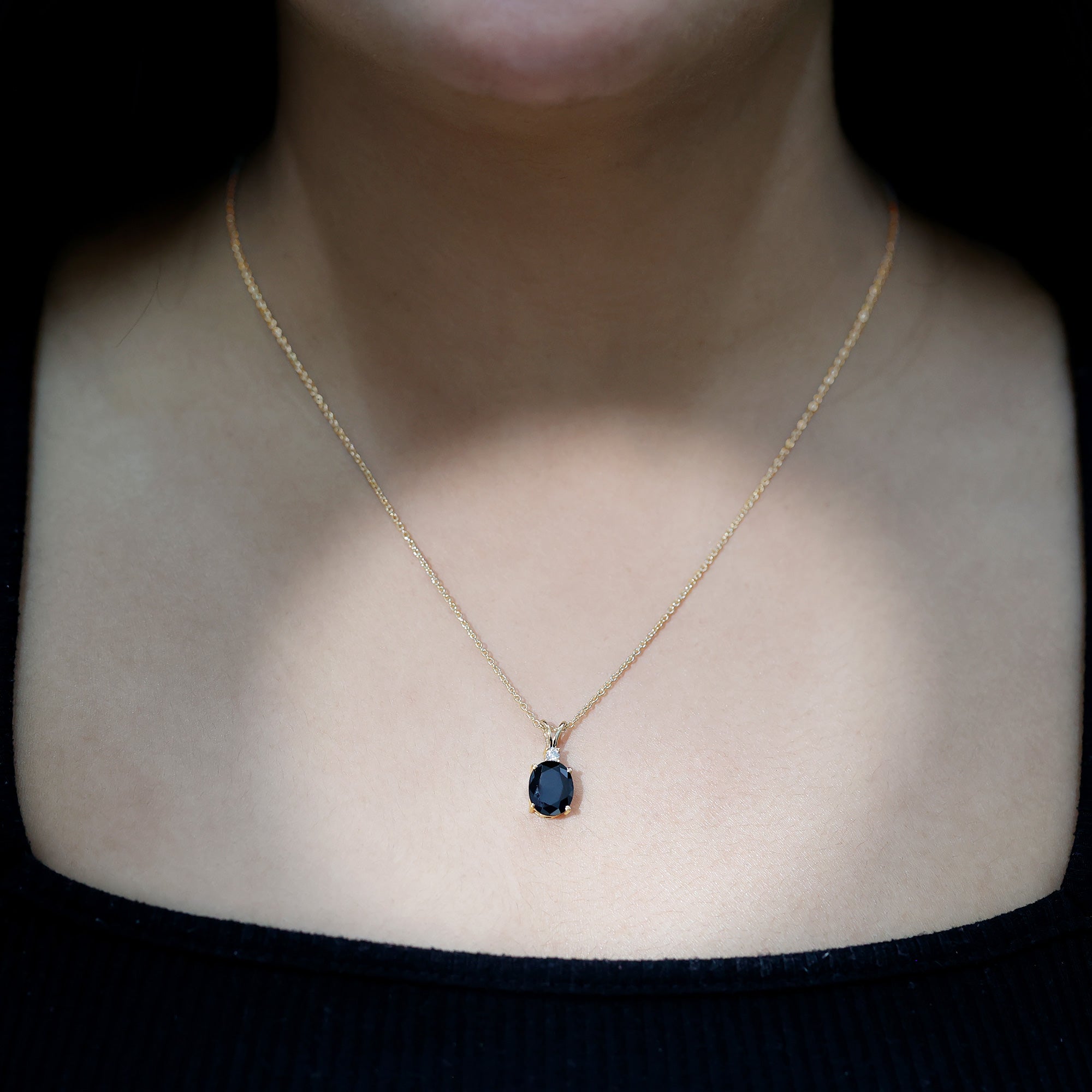4.2 Carat Oval Shape Lab Created Black Diamond Solitaire Pendant Necklace AAAA ( Synthetic ) - Rosec Jewels