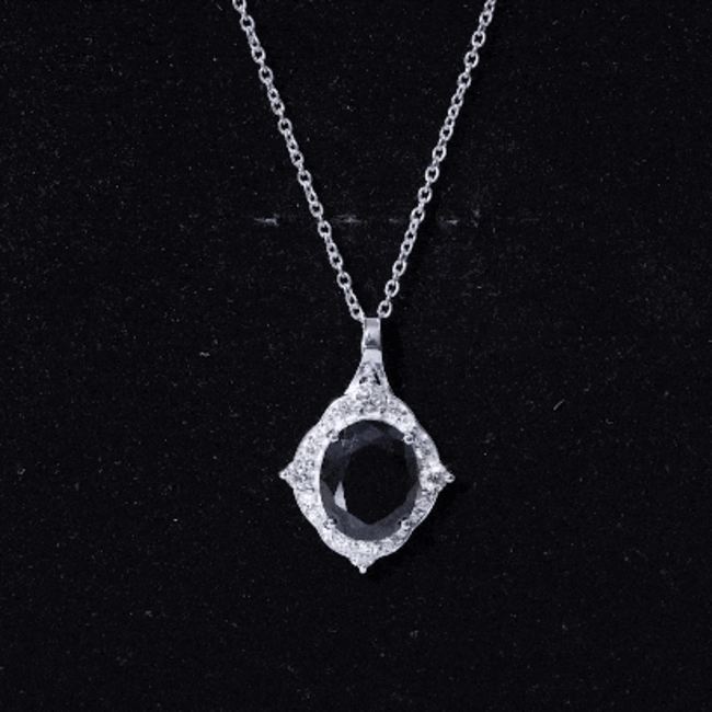 Vintage Style Created Black Diamond Halo Pendant Necklace AAAA ( Synthetic ) - Rosec Jewels