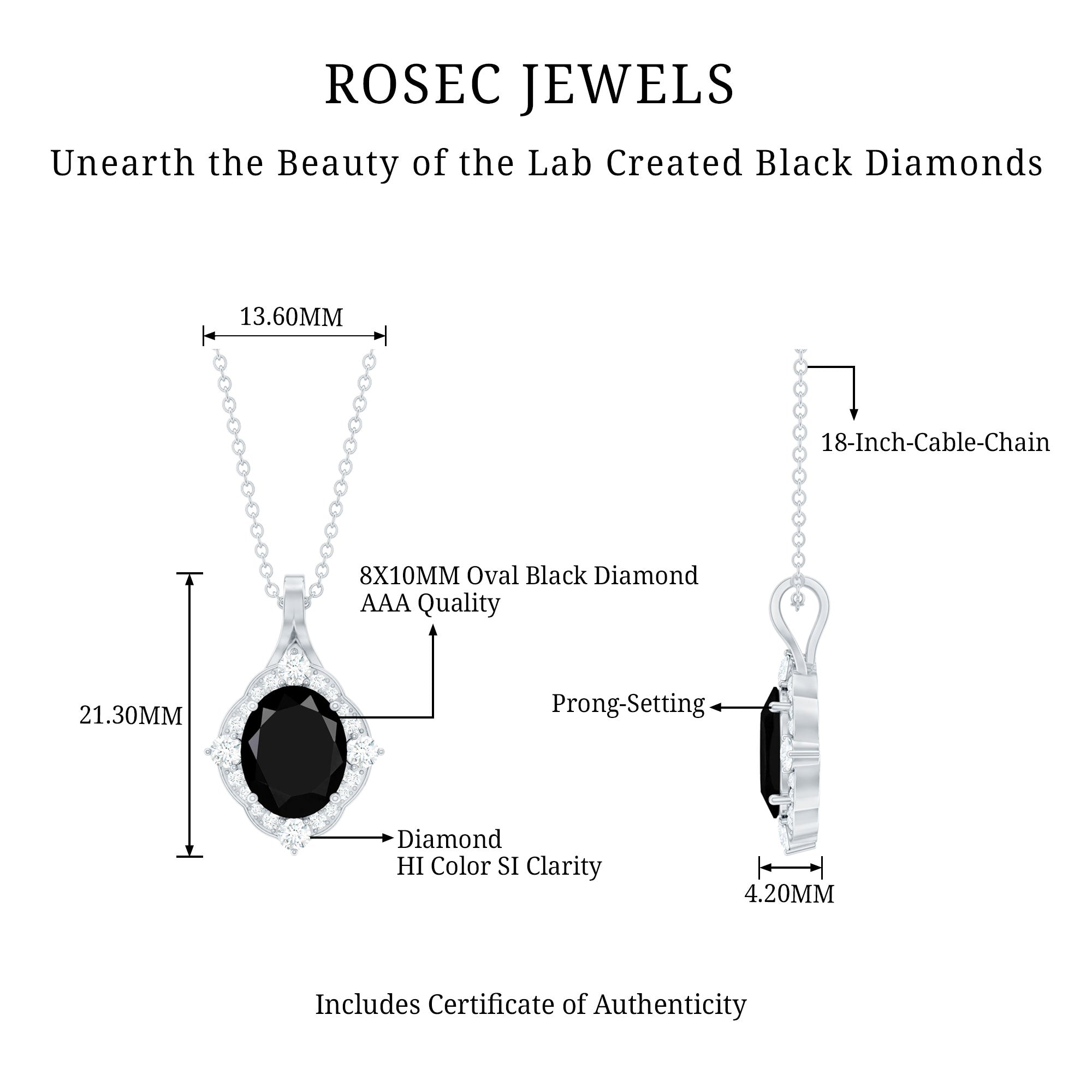 Vintage Style Created Black Diamond Halo Pendant Necklace AAAA ( Synthetic ) - Rosec Jewels