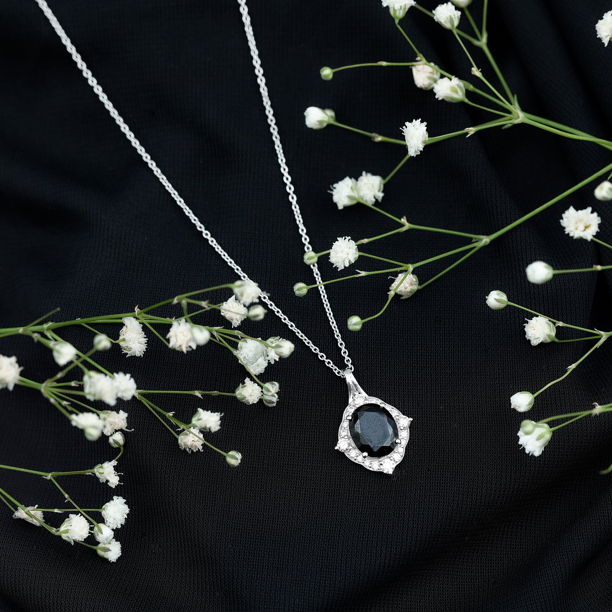 Vintage Style Created Black Diamond Halo Pendant Necklace AAAA ( Synthetic ) - Rosec Jewels