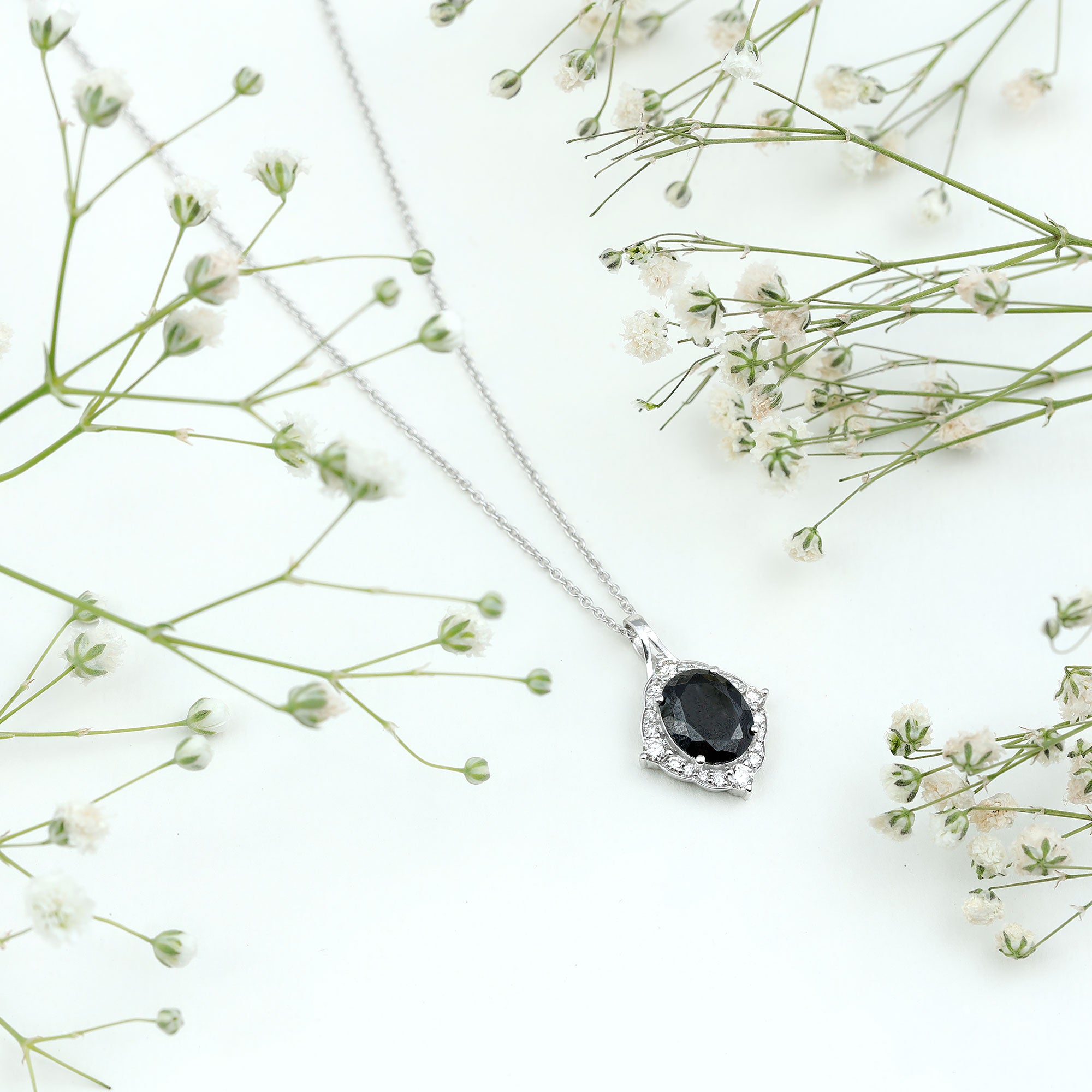 Vintage Style Created Black Diamond Halo Pendant Necklace AAAA ( Synthetic ) - Rosec Jewels