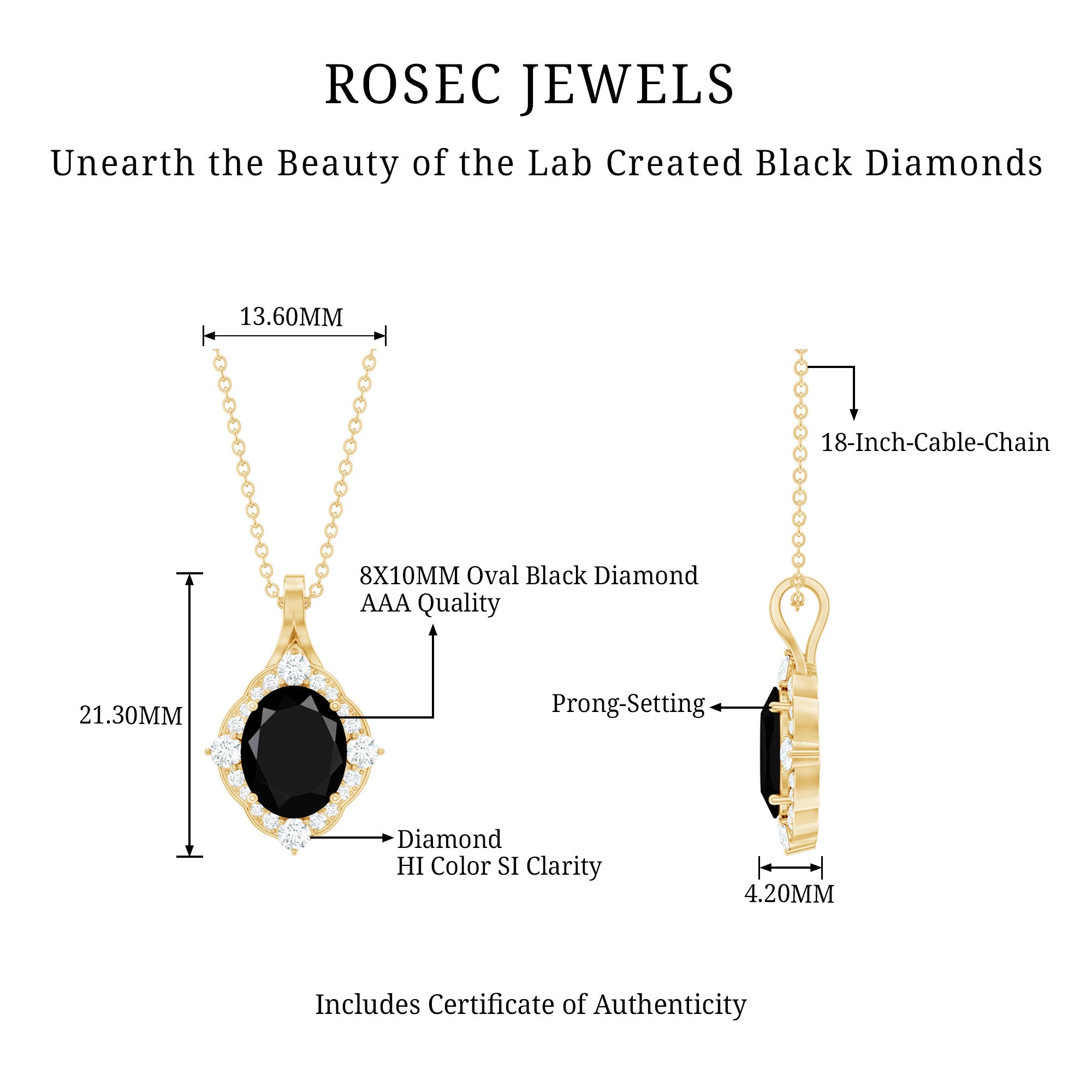 Vintage Style Created Black Diamond Halo Pendant Necklace AAAA ( Synthetic ) - Rosec Jewels
