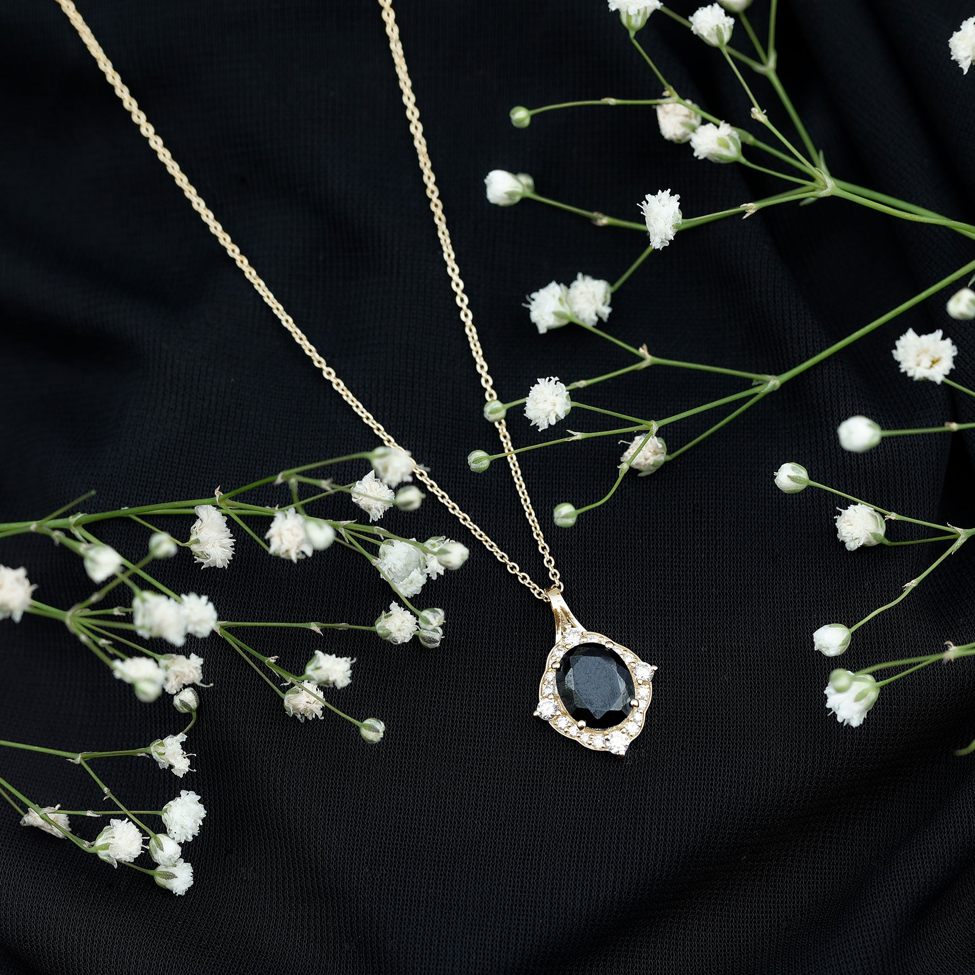 Vintage Style Created Black Diamond Halo Pendant Necklace AAAA ( Synthetic ) - Rosec Jewels