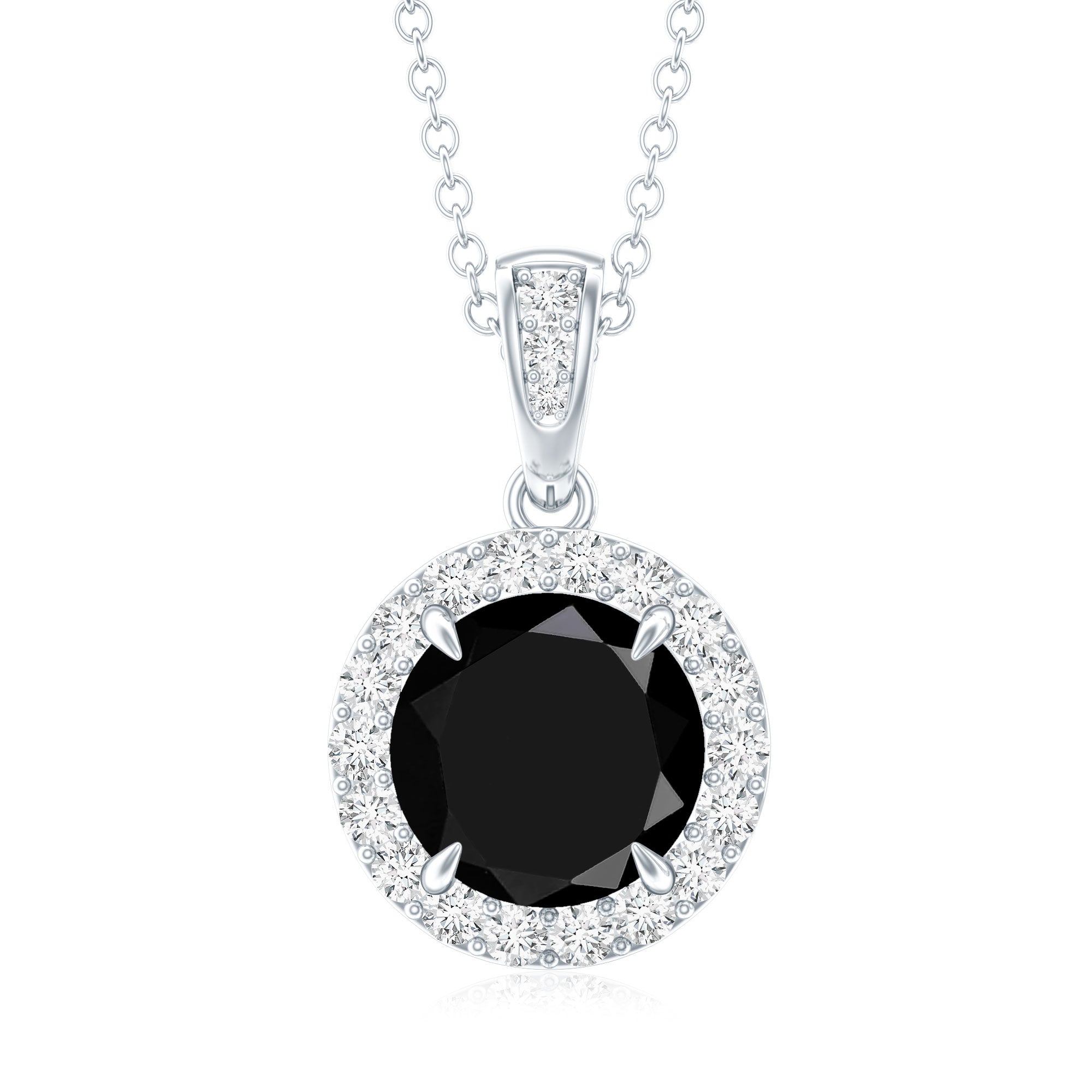 2 Carat Round Lab Created Black Diamond Halo Pendant with White Diamond AAAA ( Synthetic ) - Rosec Jewels