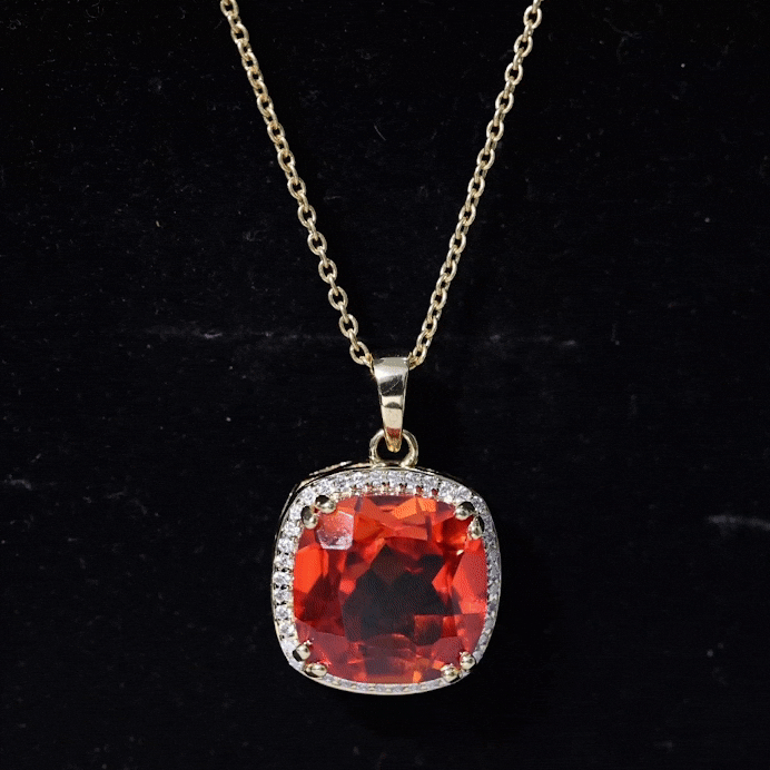 9 Carat Lab Created Orange Sapphire Diamond Statement Necklace For Women AAAA - Rosec Jewels