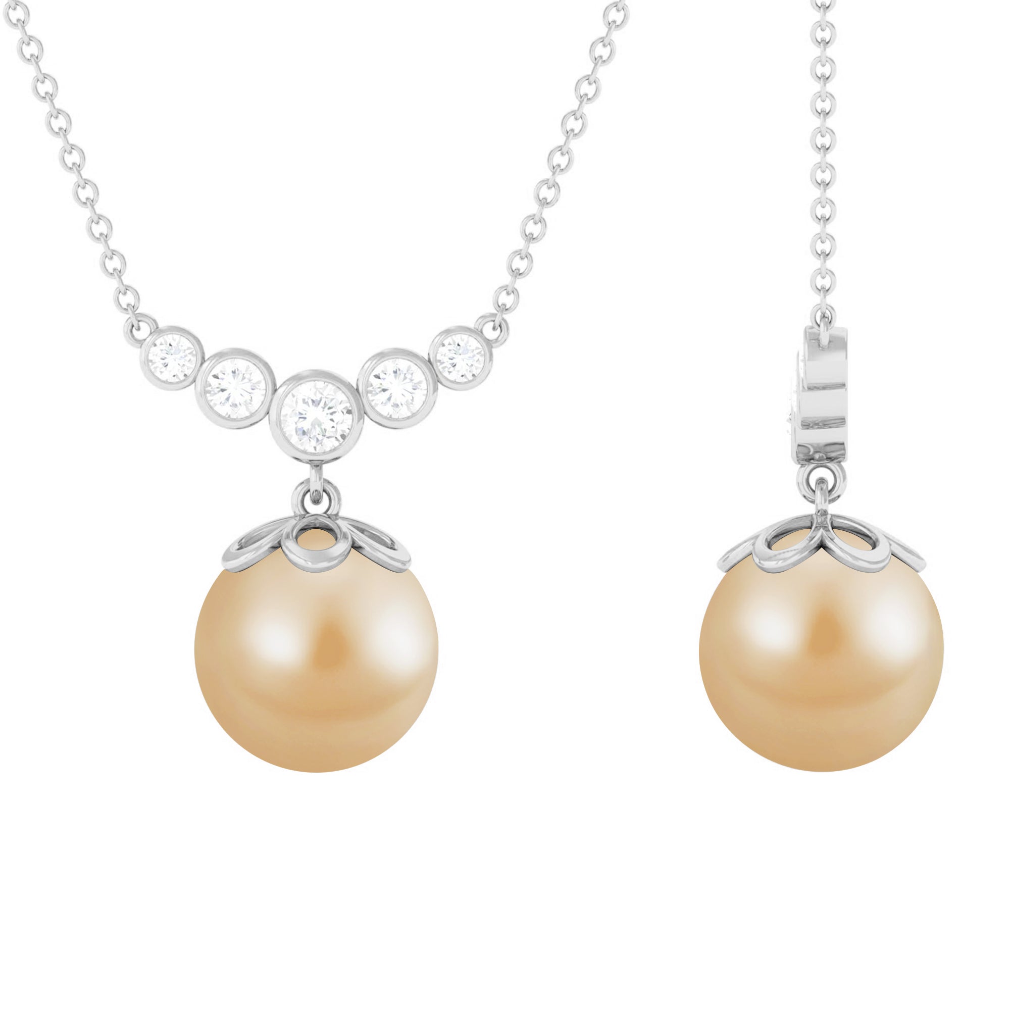 Real South Sea Pearl Designer Necklace with Diamond Stones