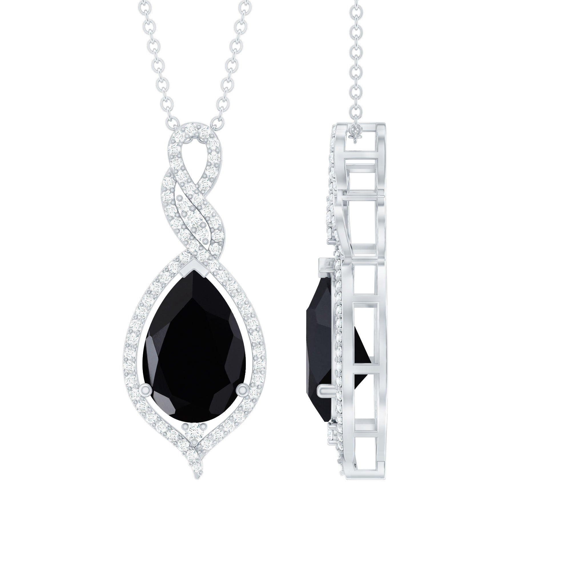 Black Onyx Teardrop Dangle Pendant with Moissanite Accent