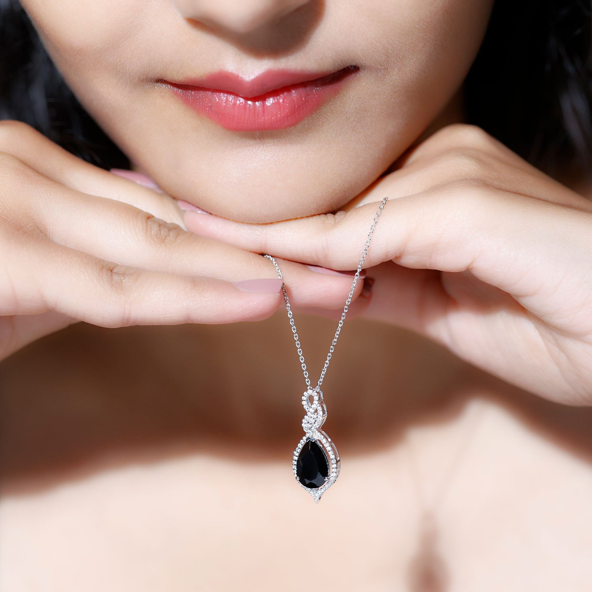 1.75 Carat Pear Shape Black Spinel Statement Necklace with Moissanites AAA - Rosec Jewels