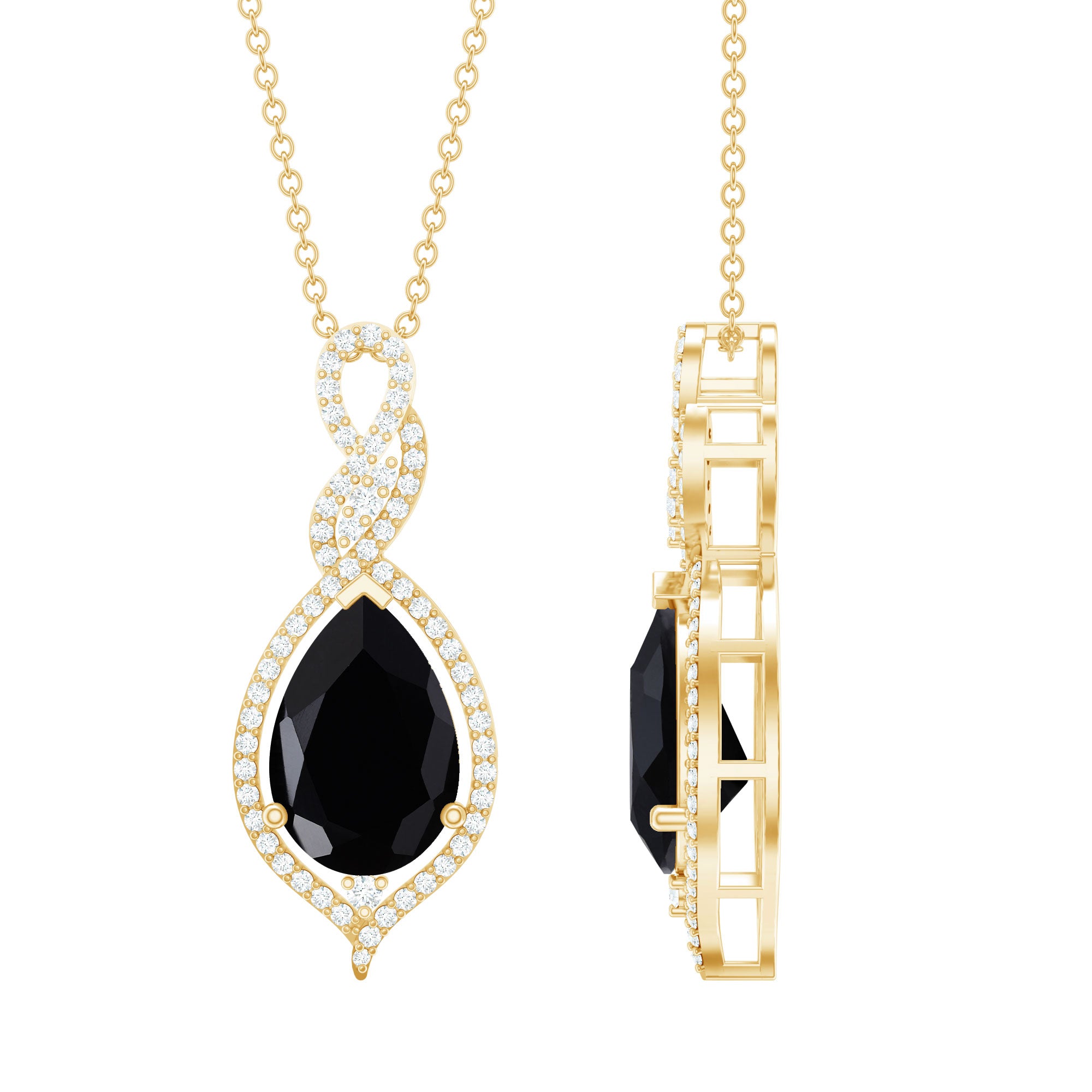 1.75 Carat Pear Shape Black Spinel Statement Necklace with Moissanites AAA - Rosec Jewels