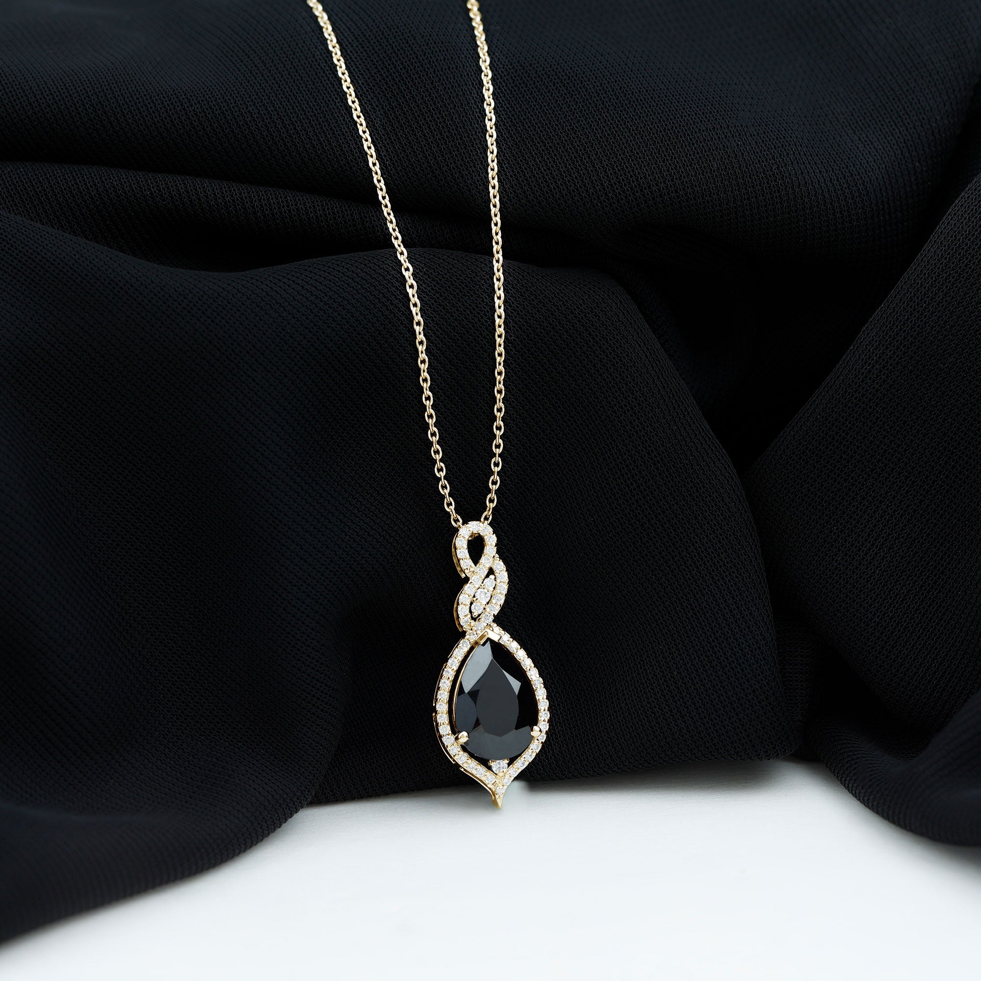 1.75 Carat Pear Shape Black Spinel Statement Necklace with Moissanites AAA - Rosec Jewels