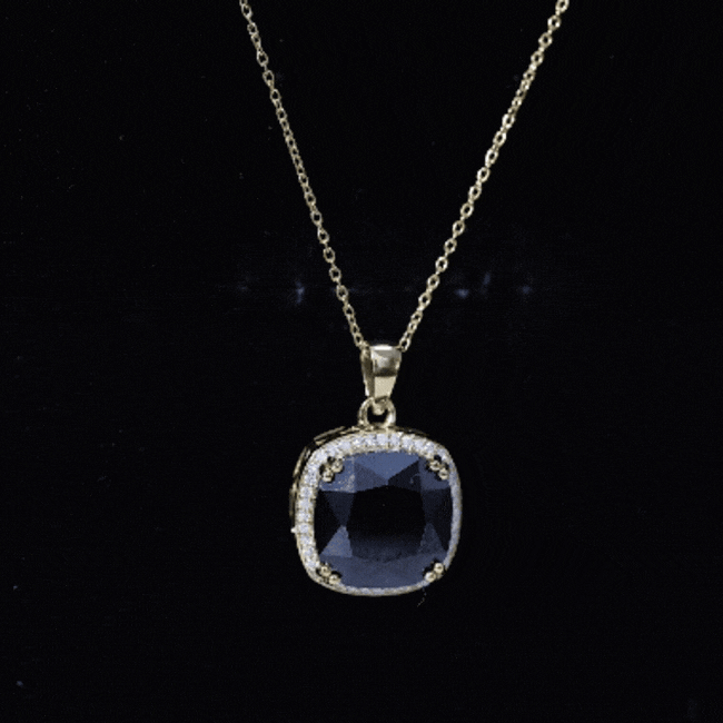 6 Carat Cushion Cut Lab Grown Black and White Diamond Halo Necklace AAAA ( Synthetic ) - Rosec Jewels