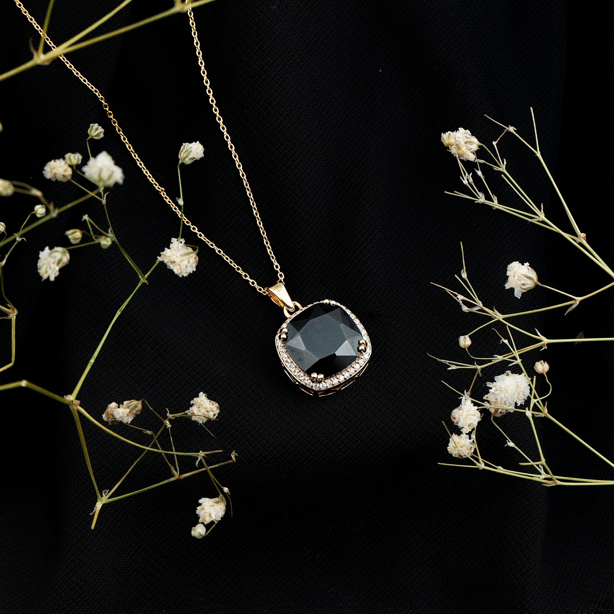 6 Carat Cushion Cut Lab Grown Black and White Diamond Halo Necklace AAAA ( Synthetic ) - Rosec Jewels