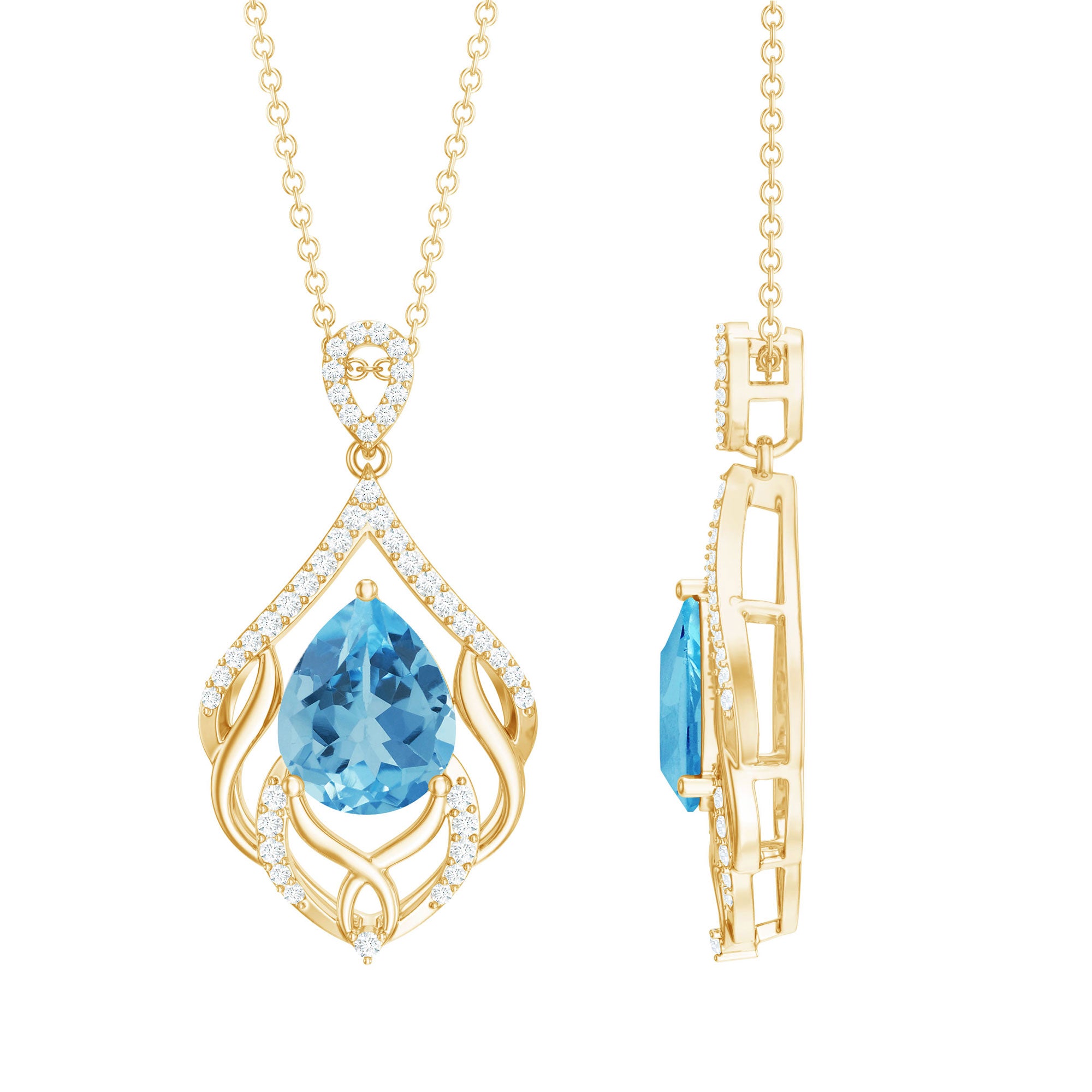 Rosec Jewels-Genuine Swiss Blue Topaz Teardrop Wedding Necklace in Silver