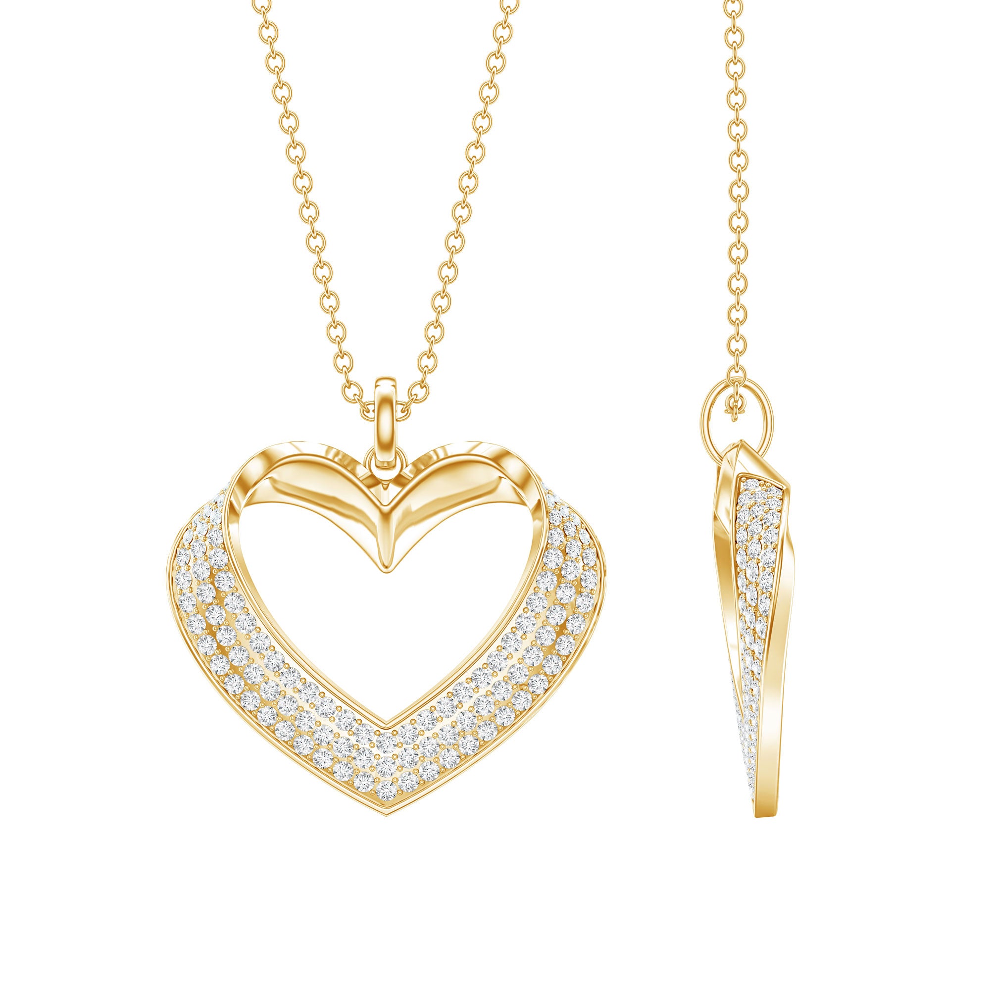 Pave Set Lab Grown Diamond Heart Necklace For Women Lab - ( EF-VS ) - Rosec Jewels