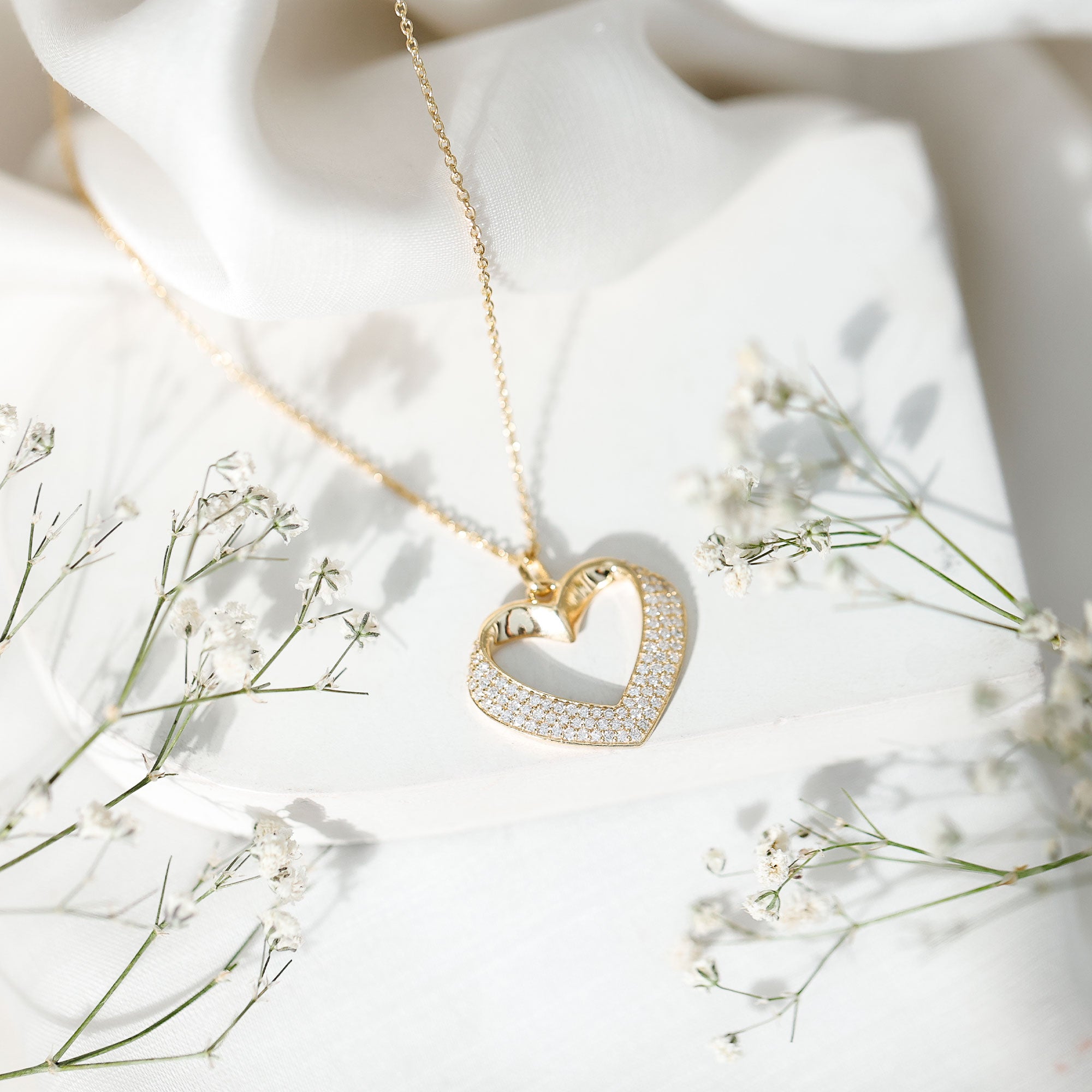 Pave Set Lab Grown Diamond Heart Necklace For Women Lab - ( EF-VS ) - Rosec Jewels
