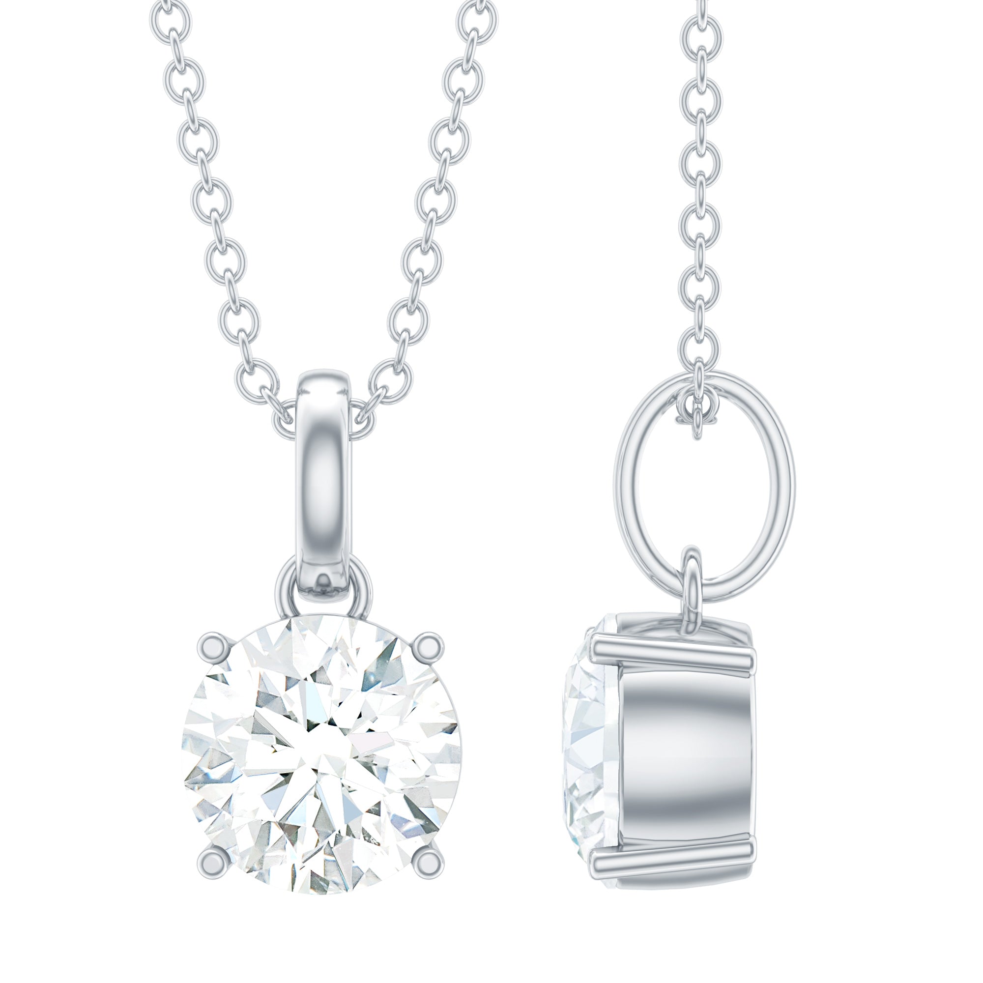 Lab Grown 1 Carat Single Diamond Necklace For Women Lab - ( EF-VS ) - Rosec Jewels