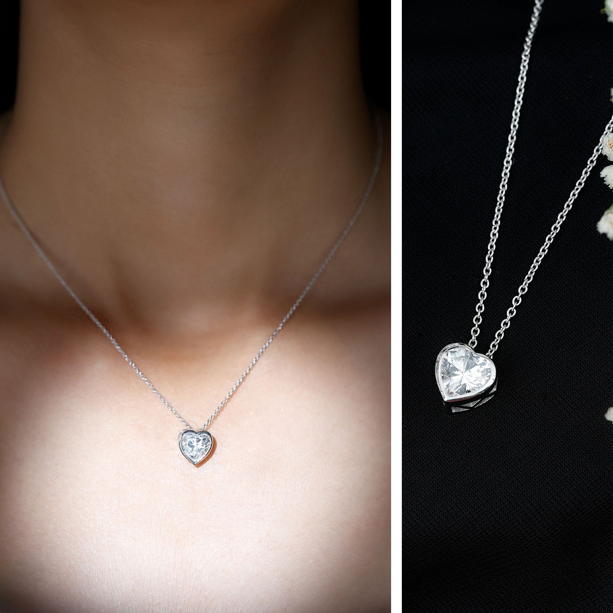 Bezel Set 8mm Lab Grown Diamond Heart Locket Necklace for Women Lab - ( EF-VS ) - Rosec Jewels