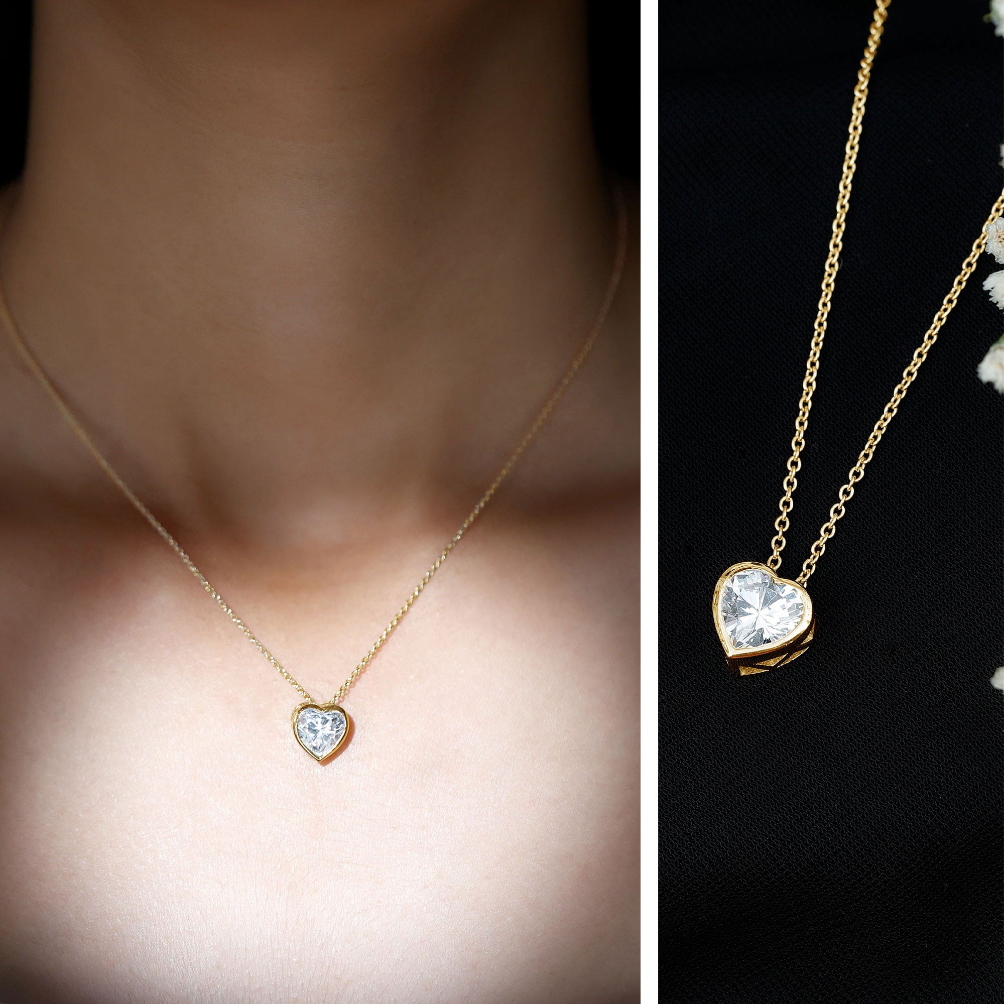 Bezel Set 8mm Lab Grown Diamond Heart Locket Necklace for Women Lab - ( EF-VS ) - Rosec Jewels