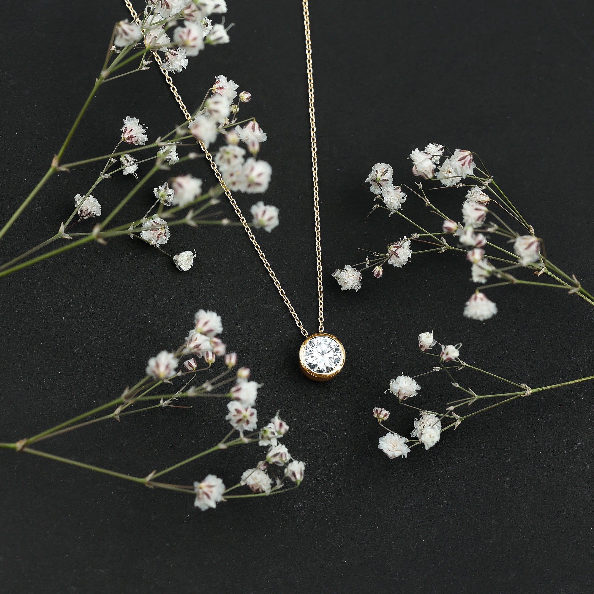 Rosec Jewels-Bezel Set 7mm Lab Grown Diamond Solitaire Stackable Necklace