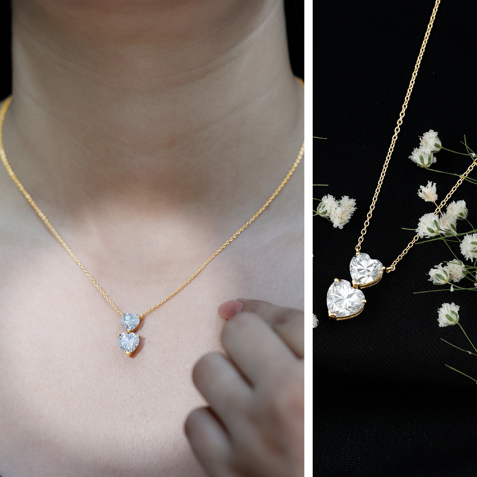 Rosec Jewels-Certified Lab Grown Diamond Double Heart Promise Necklace