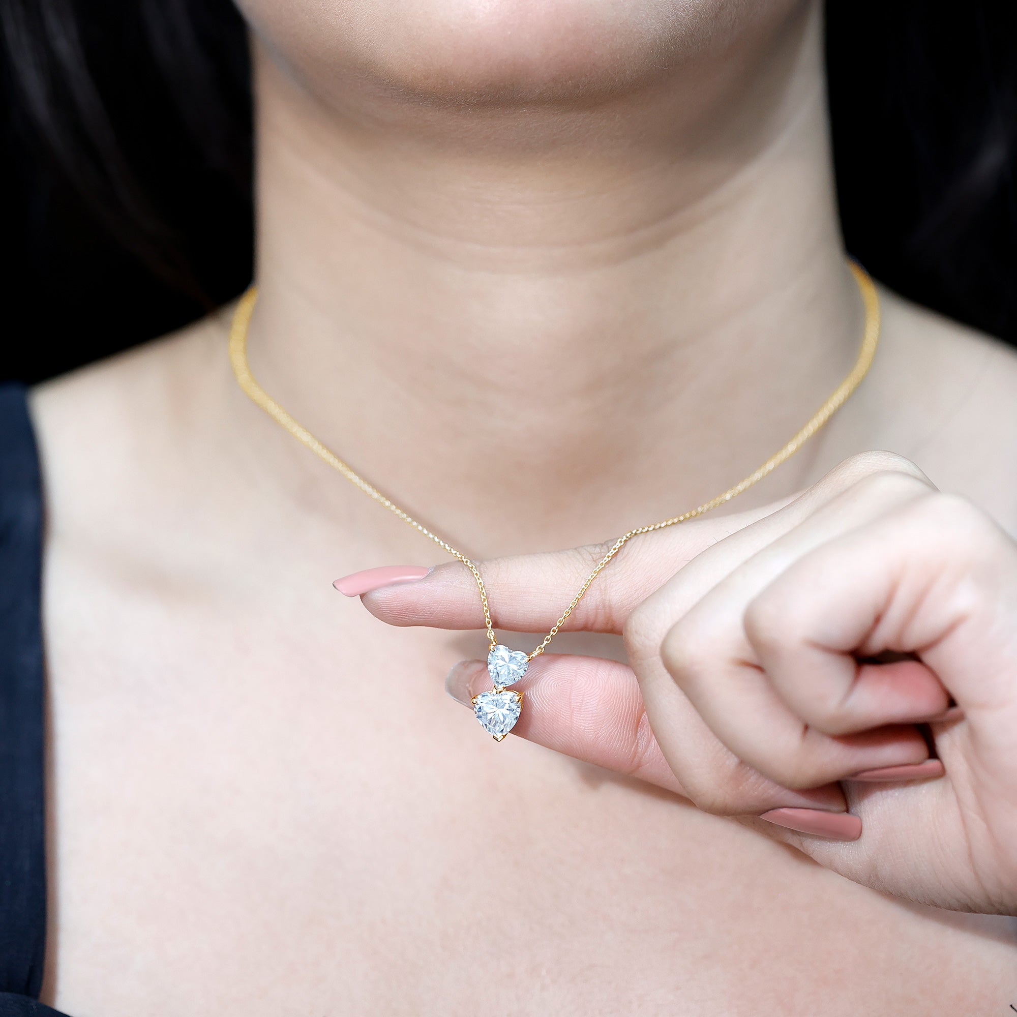 Rosec Jewels-Certified Lab Grown Diamond Double Heart Promise Necklace