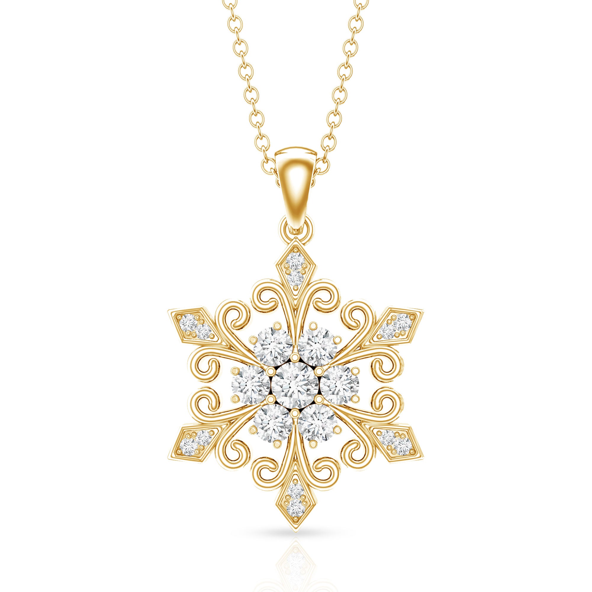 Lab Grown Diamond Christmas Snowflake Pendant Necklace Lab - ( EF-VS ) - Rosec Jewels
