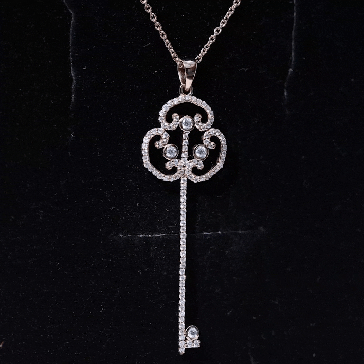 Certified Lab Created Diamond Vintage Style Key Necklace Lab - ( EF-VS ) - Rosec Jewels