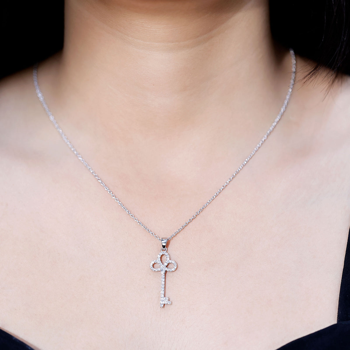 Certified Lab Created Diamond Key To My Heart Necklace Lab - ( EF-VS ) - Rosec Jewels