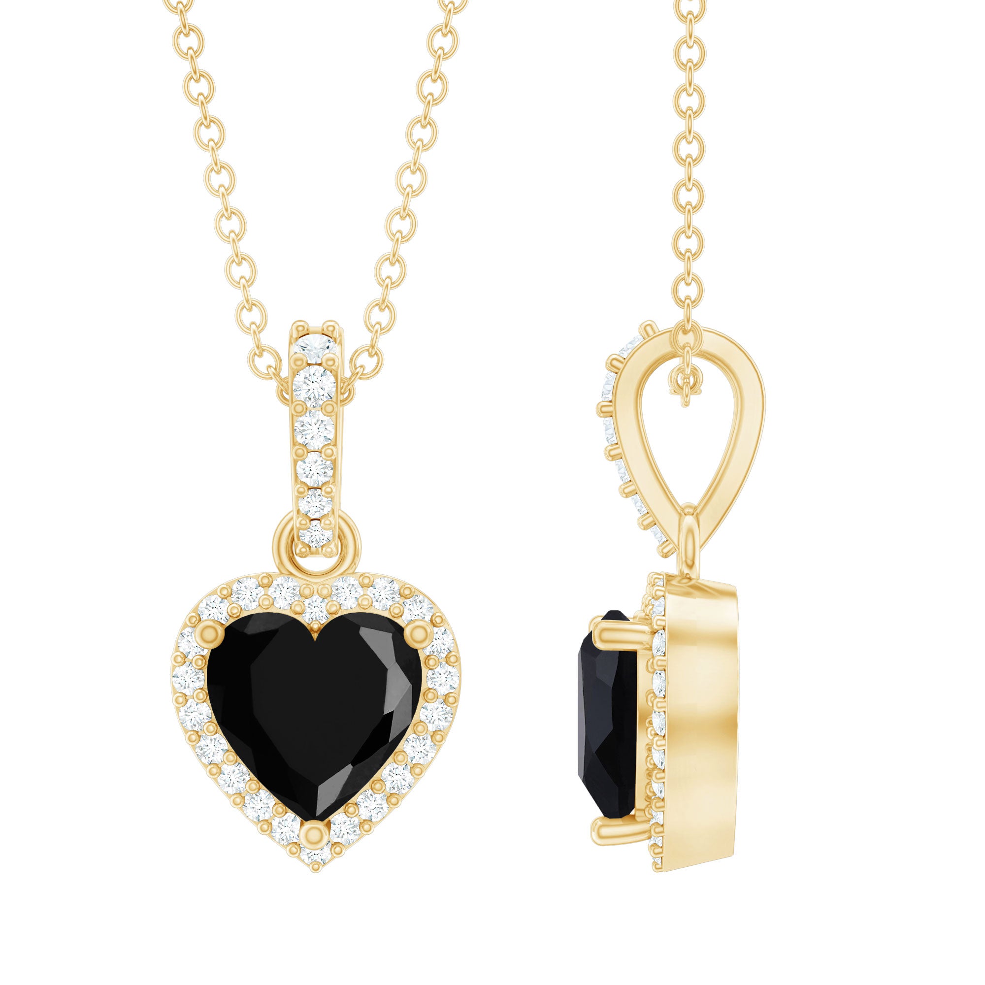 Lab Created Black and White Diamond Heart Locket with Chain