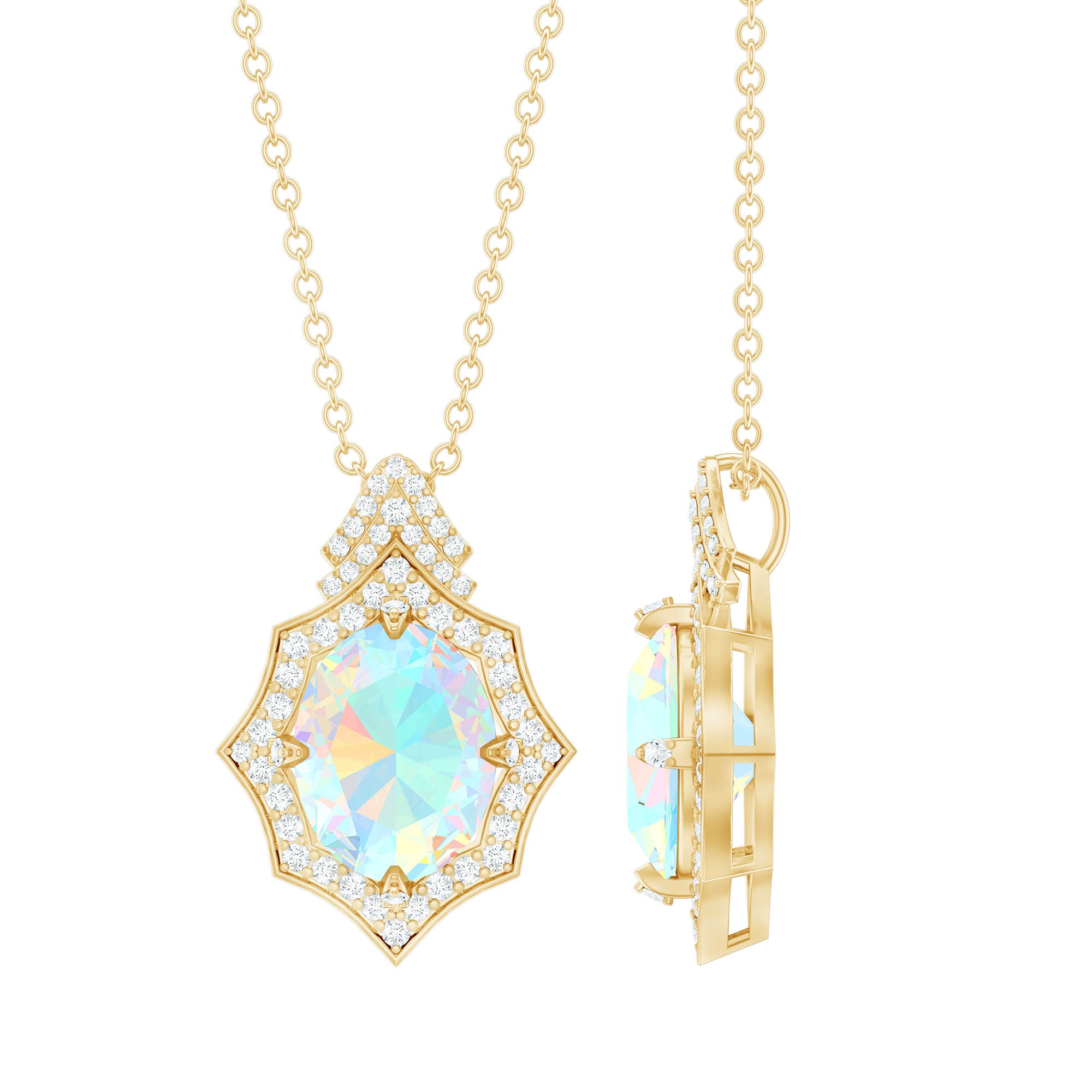 Natural 7X9 mm Opal Diamond Vintage Necklace with Certificate