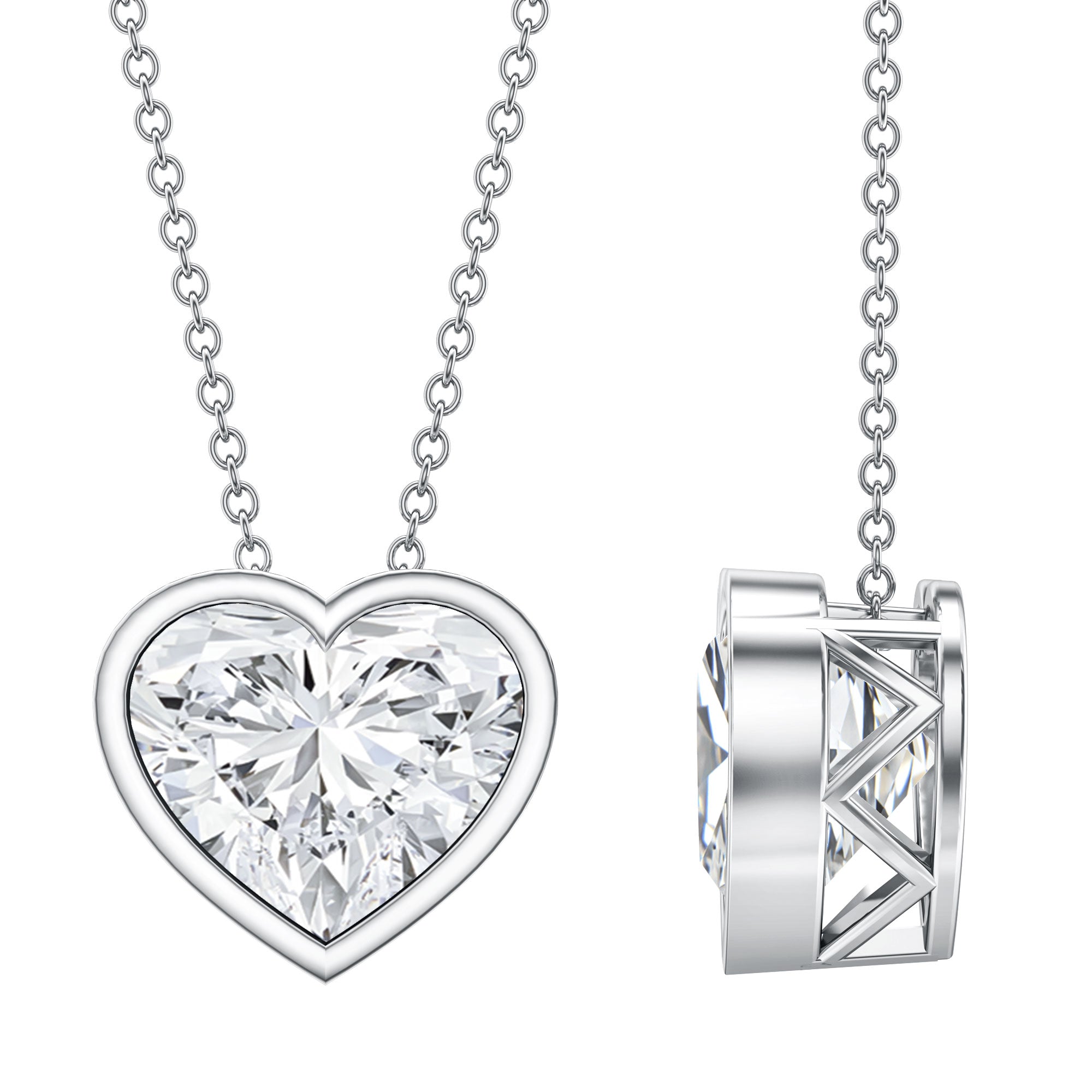 IGI Certified Lab Grown Solitaire Diamond Heart Necklace 4 Carat Lab - ( E-VS1 ) - Rosec Jewels