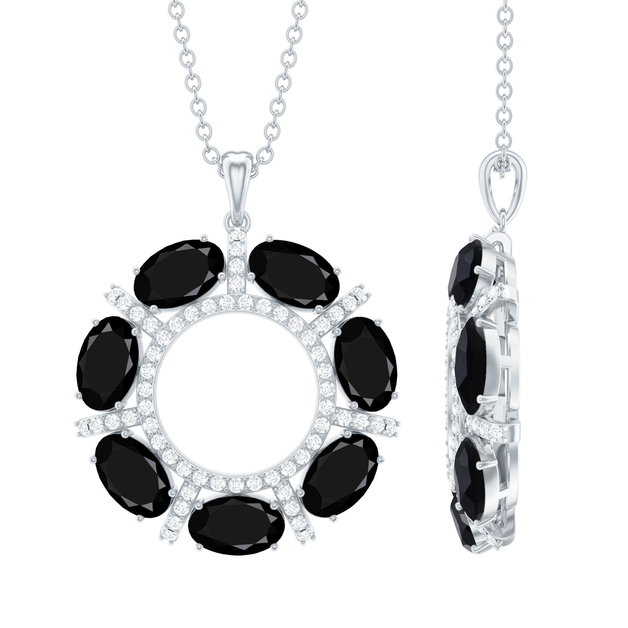 3 CT Oval Cut Black Spinel Elegant Silver Pendant with Moissanite