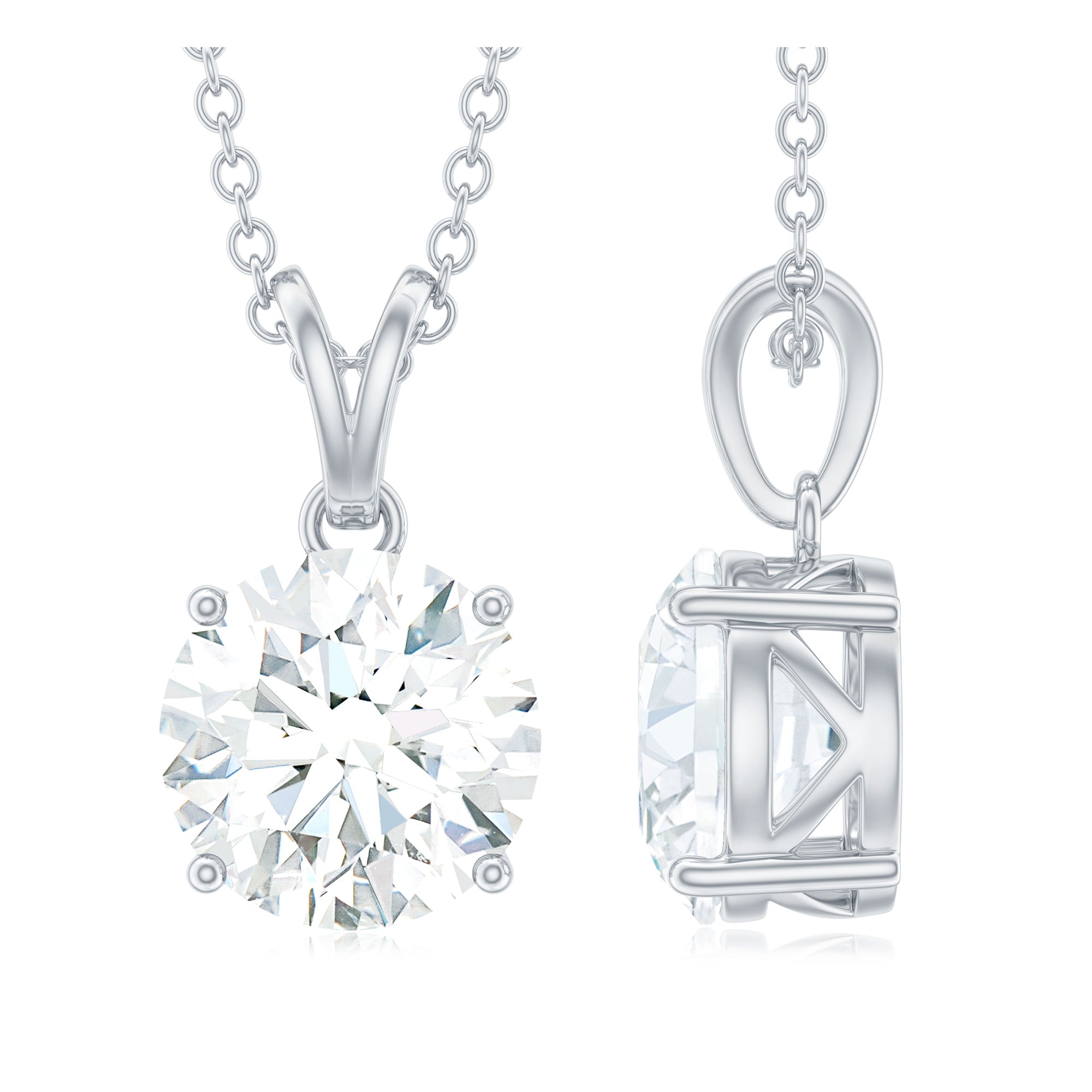 Certified 2 Carat Moissanite Solitaire Pendant Necklace With Chain D-VS1 - Rosec Jewels