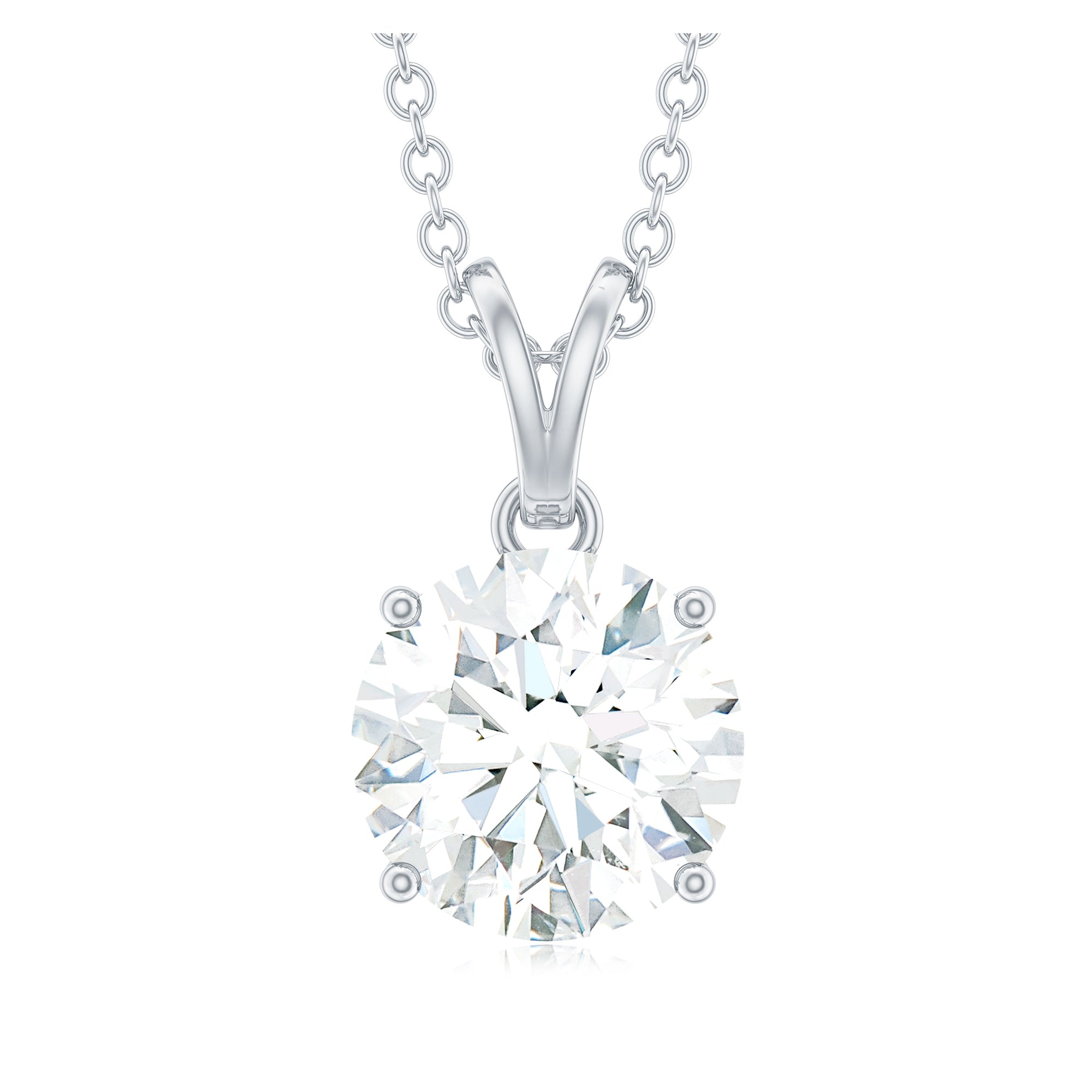 Certified 2 Carat Moissanite Solitaire Pendant Necklace With Chain D-VS1 - Rosec Jewels