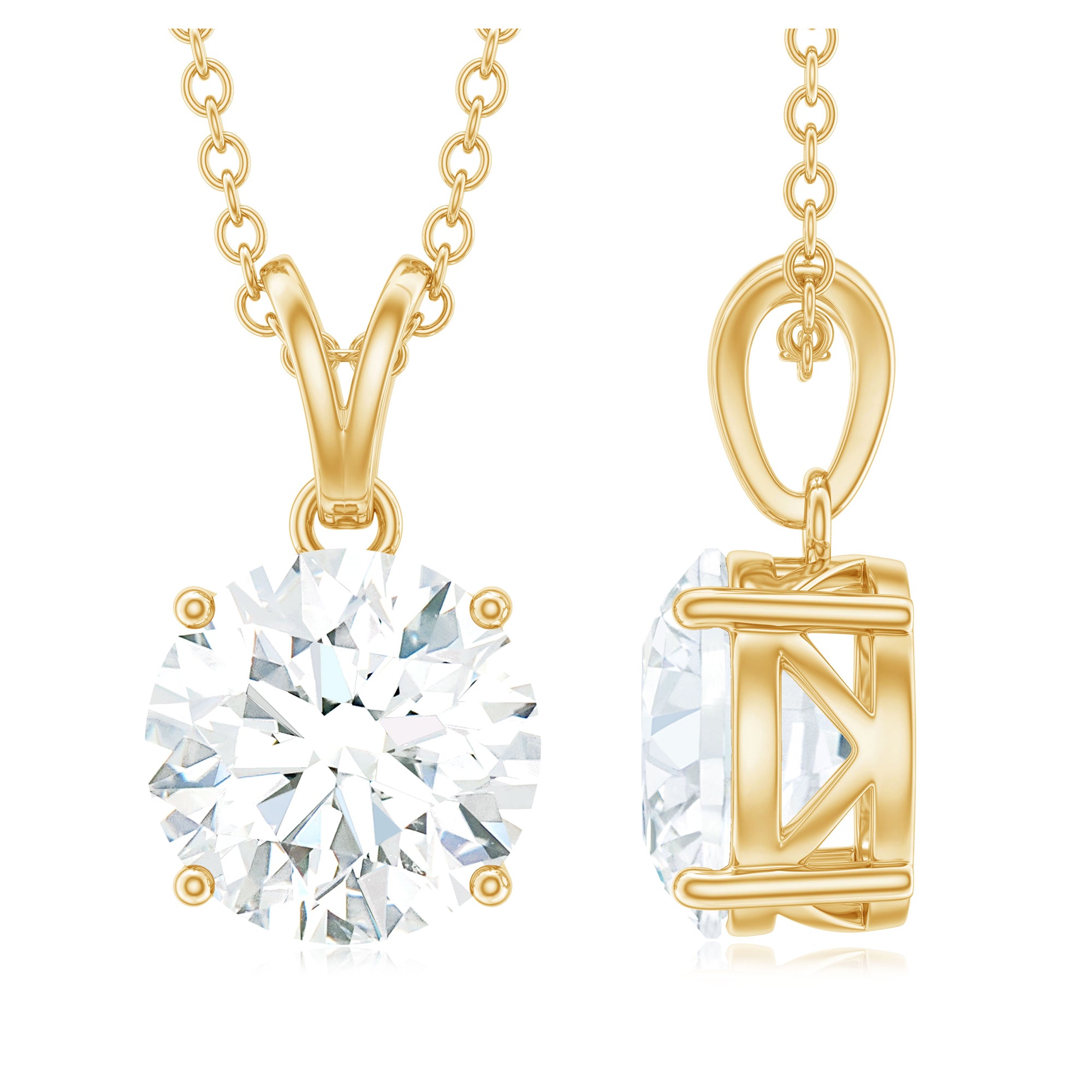 Certified 2 Carat Moissanite Solitaire Pendant Necklace With Chain D-VS1 - Rosec Jewels